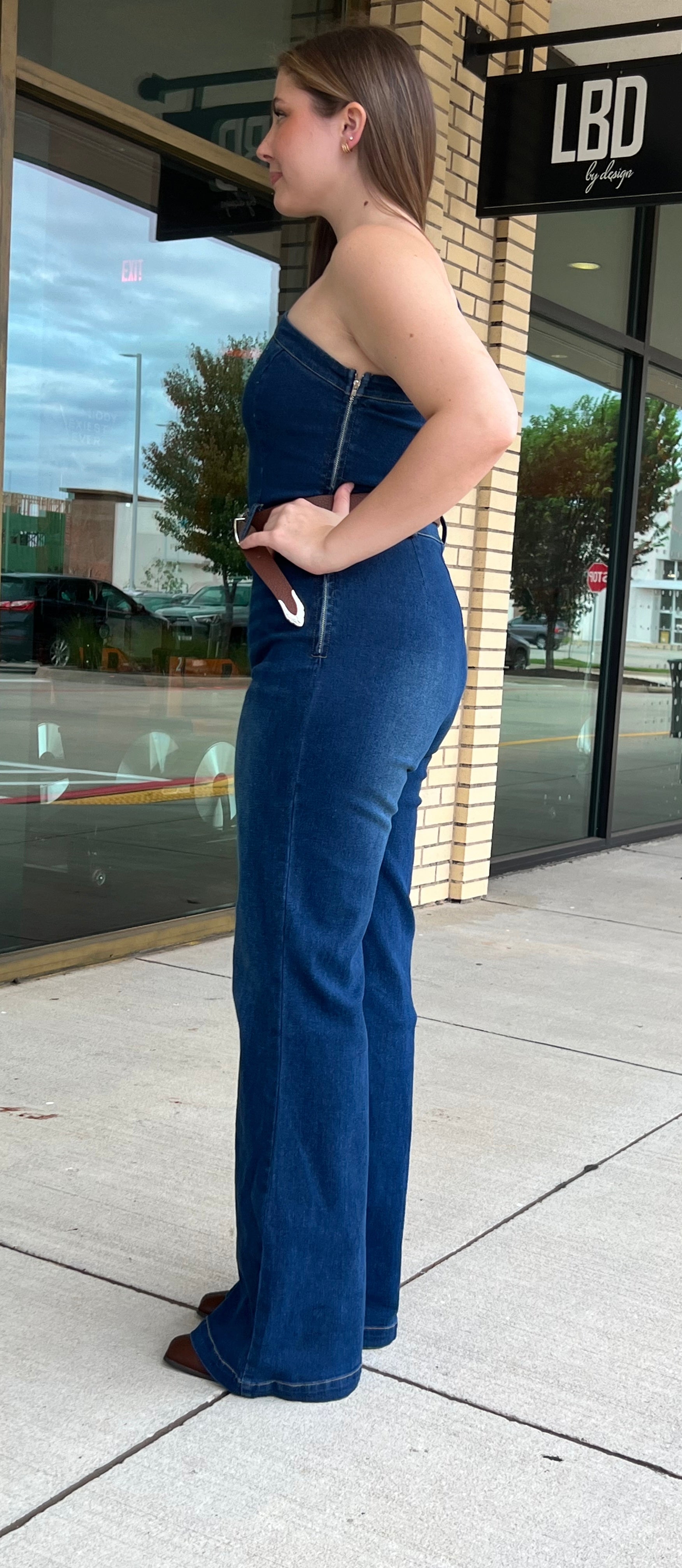 Judy denim one shoulder jumpsuit