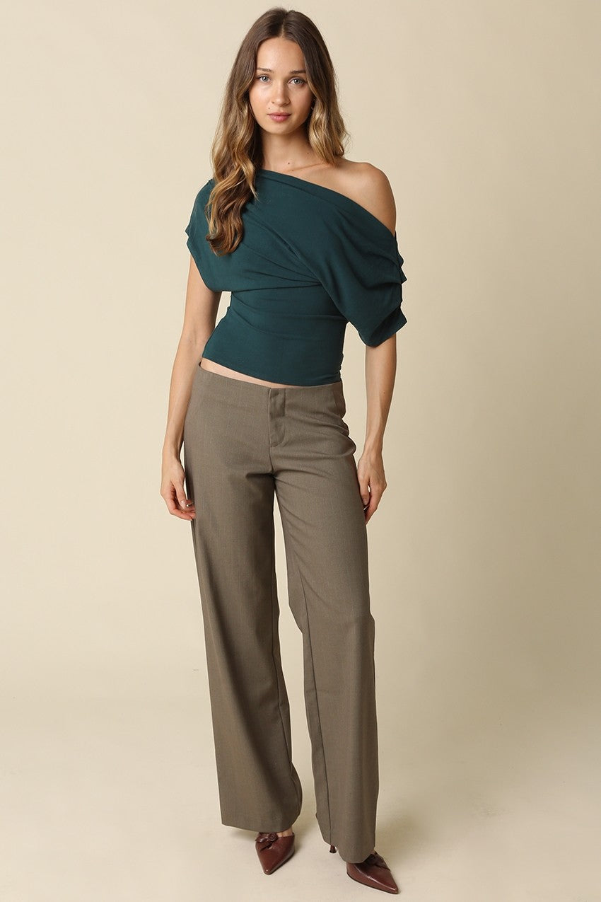 Yasmeen Green Draped One Shoulder Top