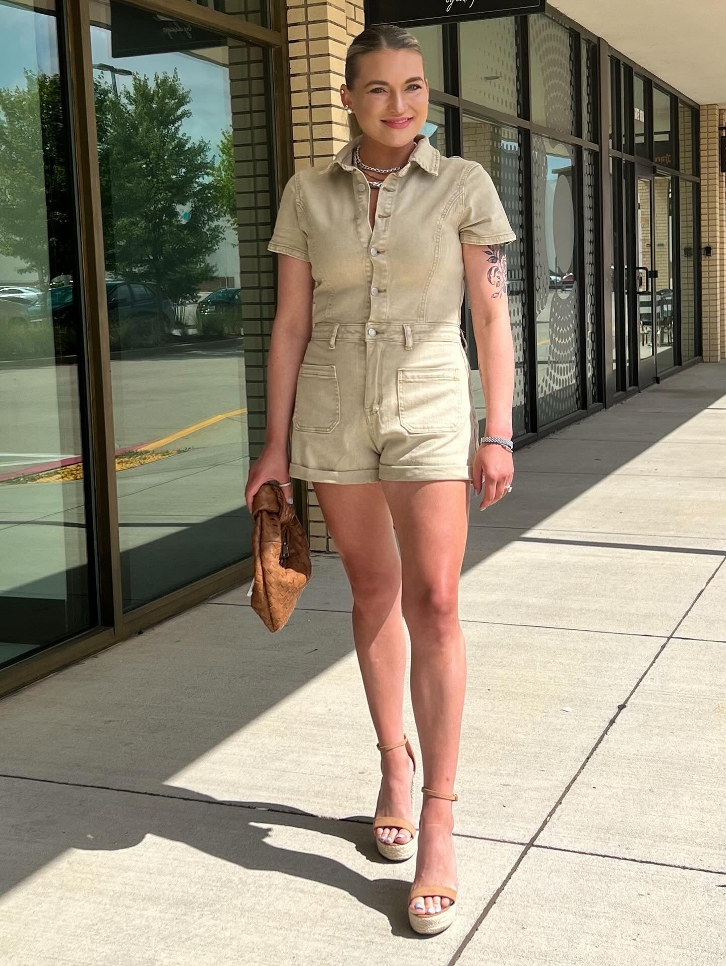Wyoming vintage wheat denim romper