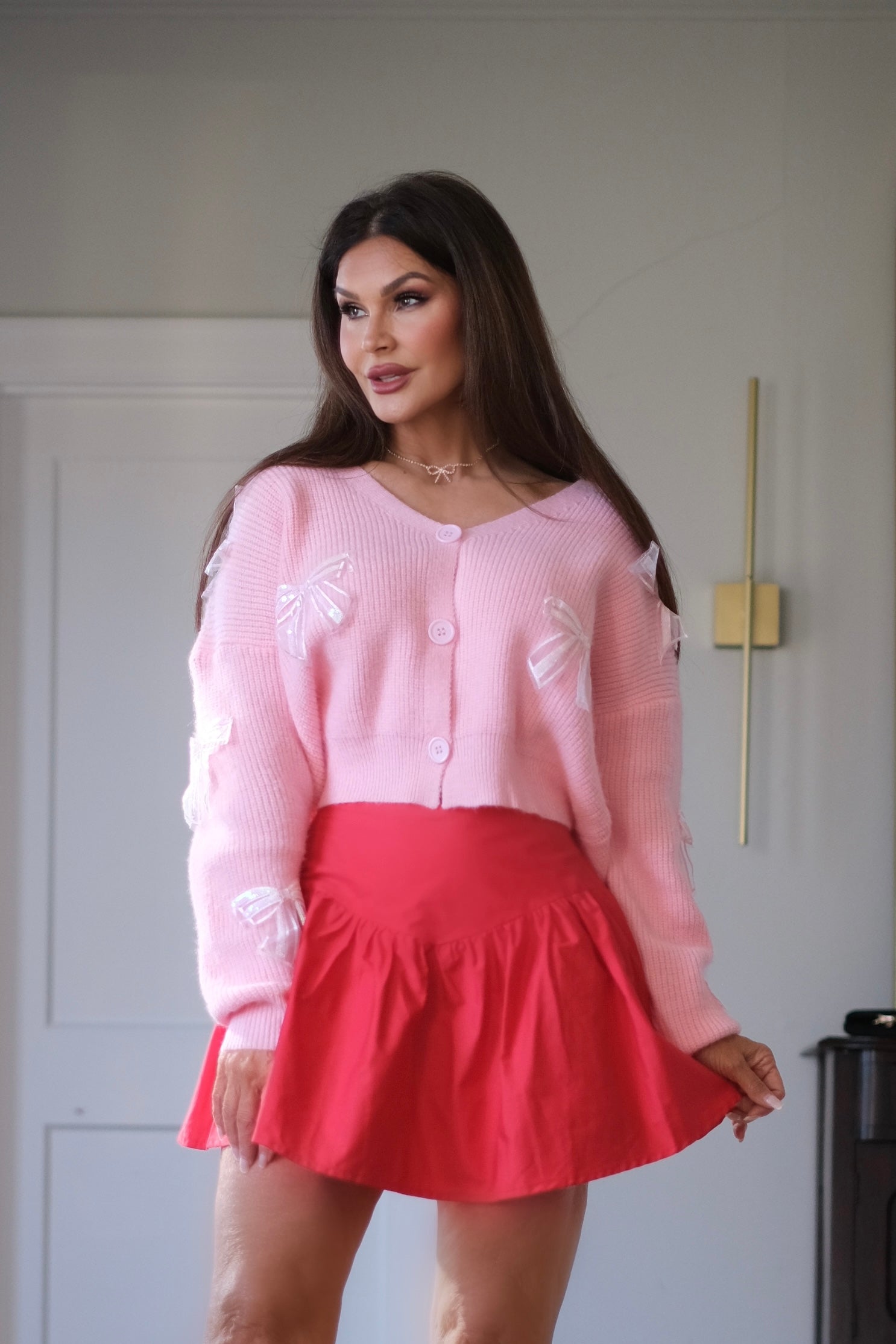 Cherish pink bow detailed cardigan