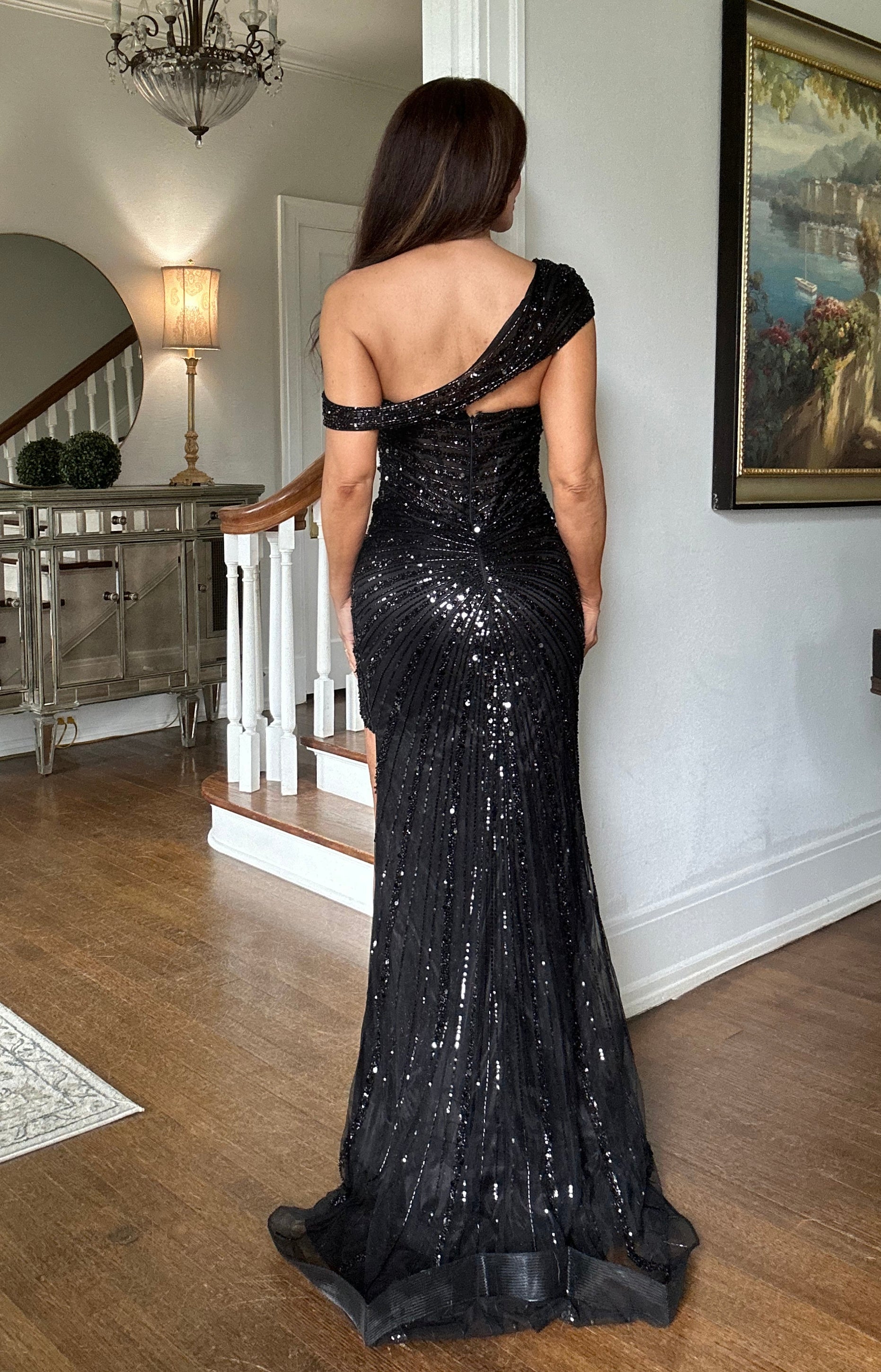 Polina Black Sequin Formal With Slit