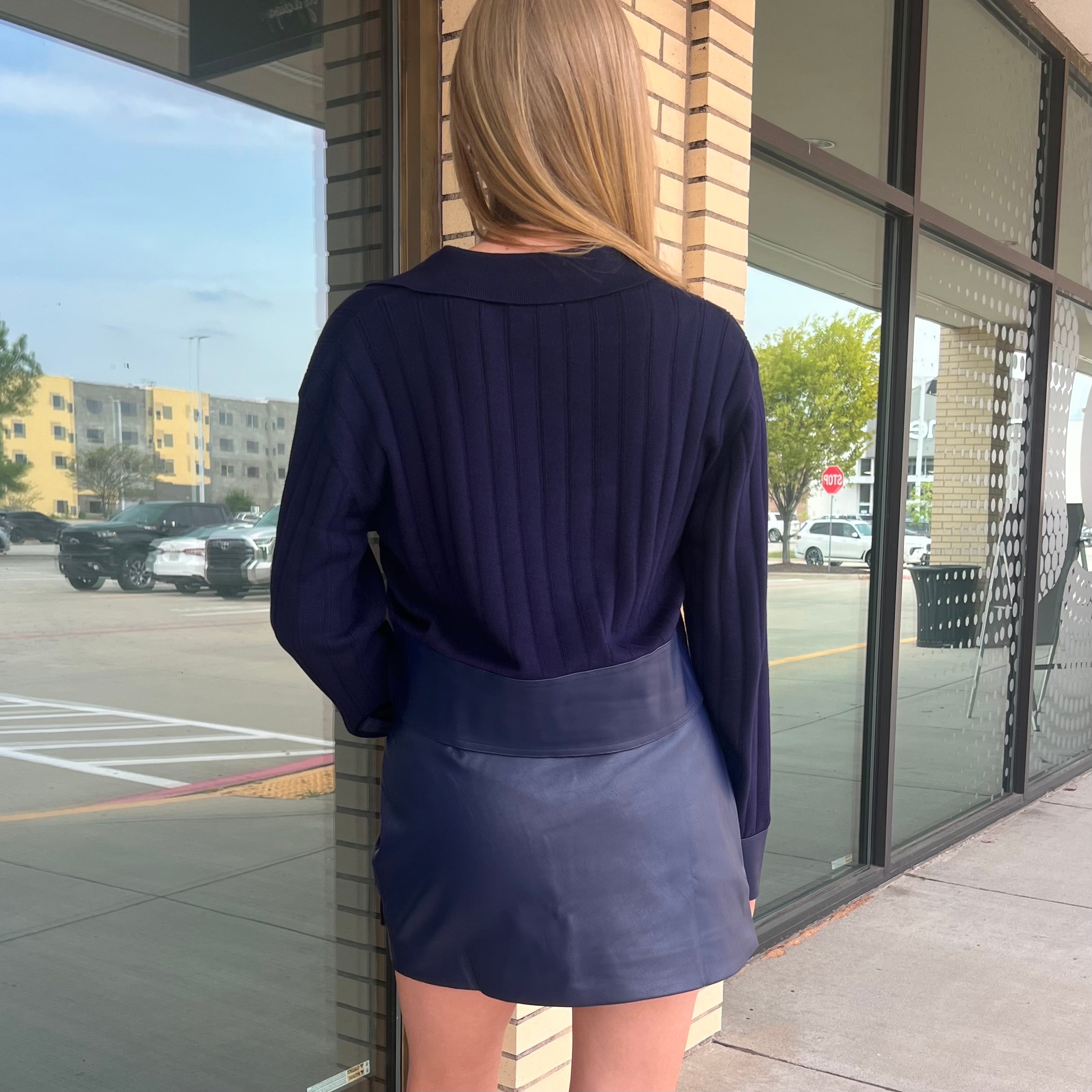 Emma Navy Vegan Leather Mini Skirt
