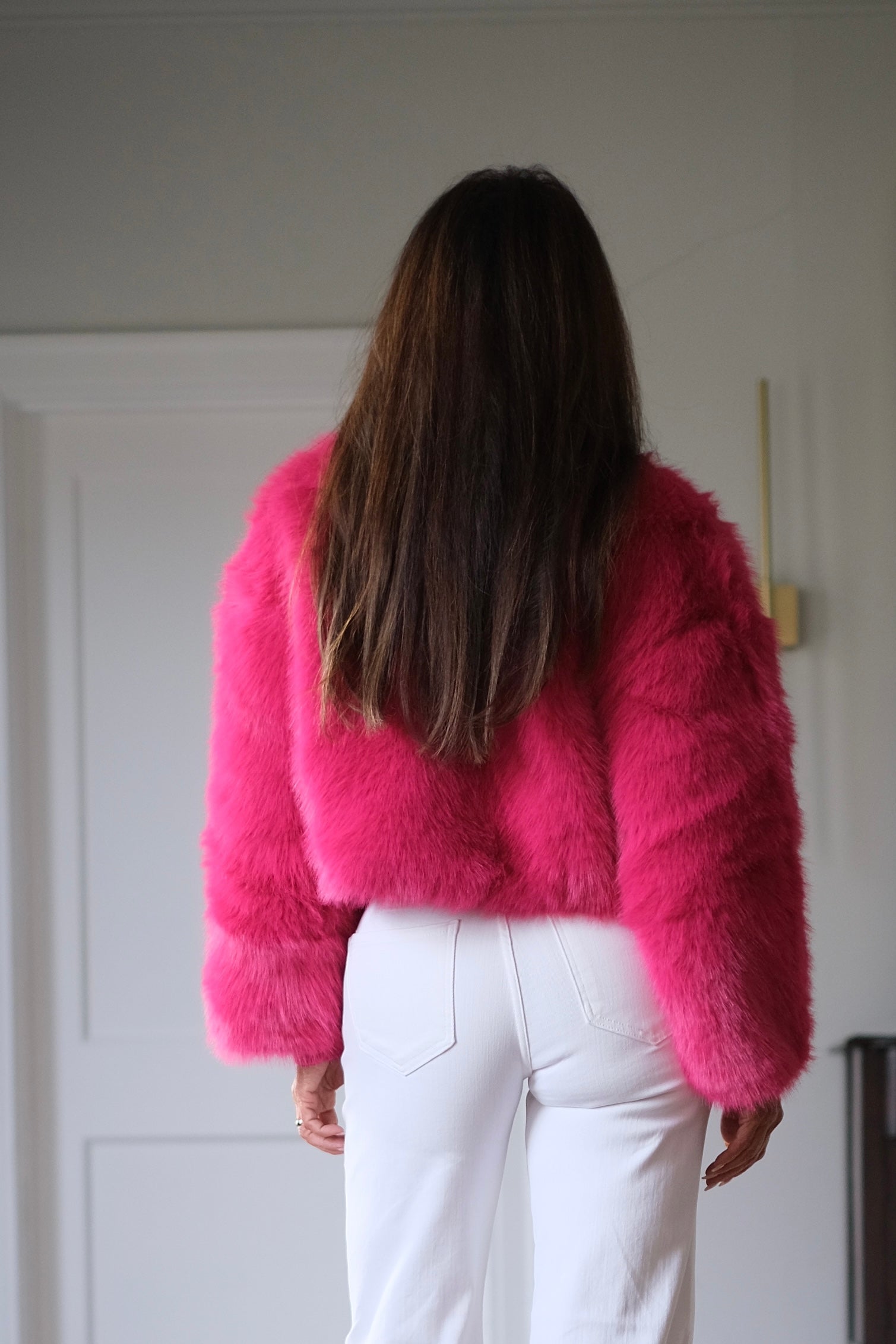 Millena fuchsia faux fur crop coat