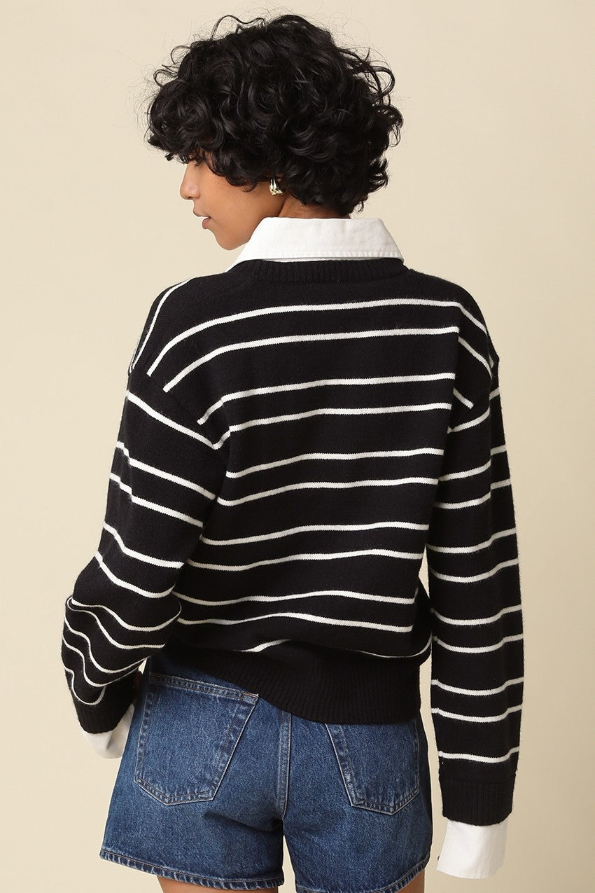 Kaley Black & White Striped Knit Sweater