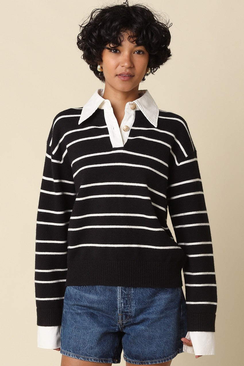 Kaley Black & White Striped Knit Sweater