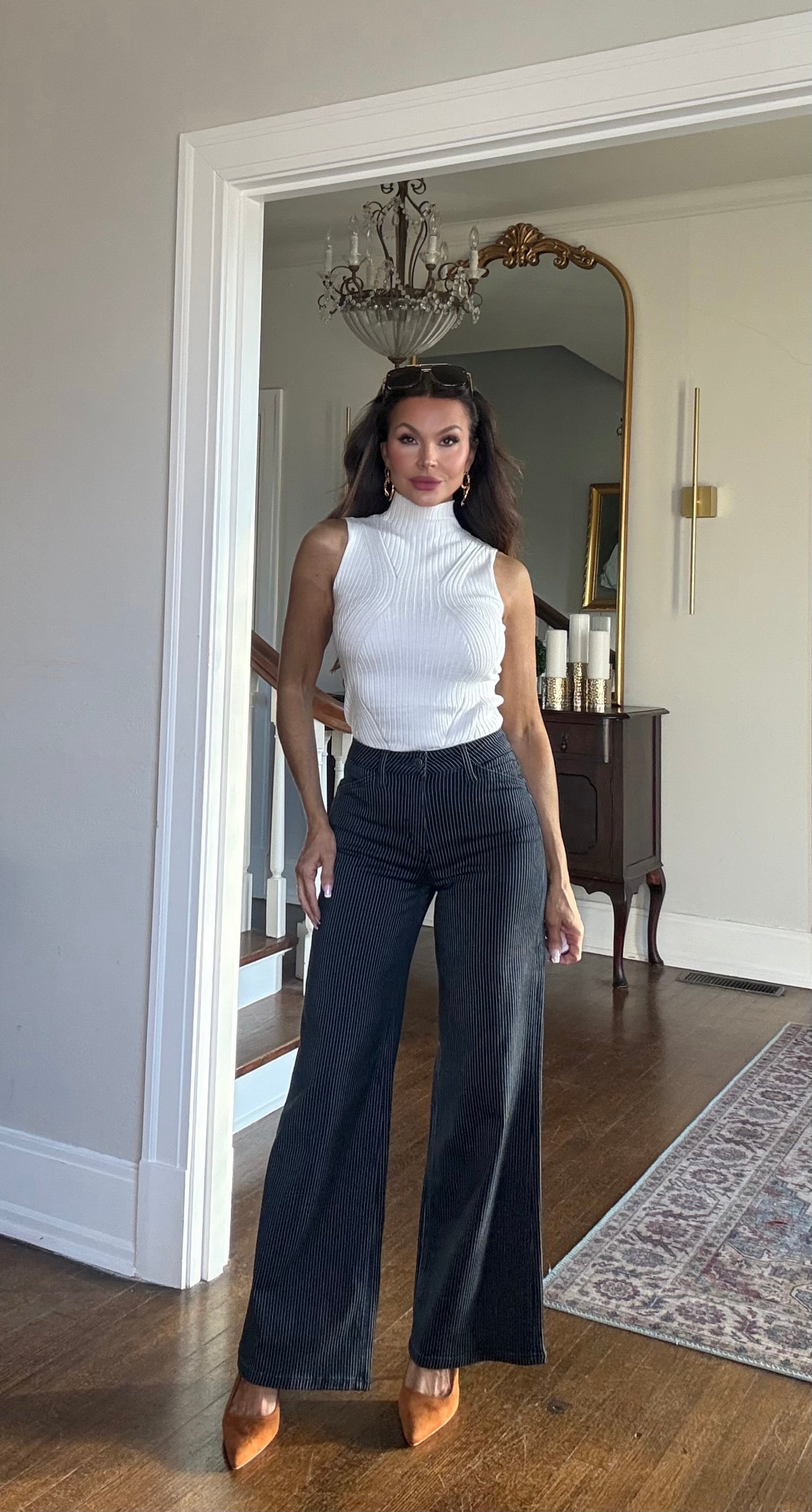 Sammy Dark Wash Stripe Wide Leg Jeans