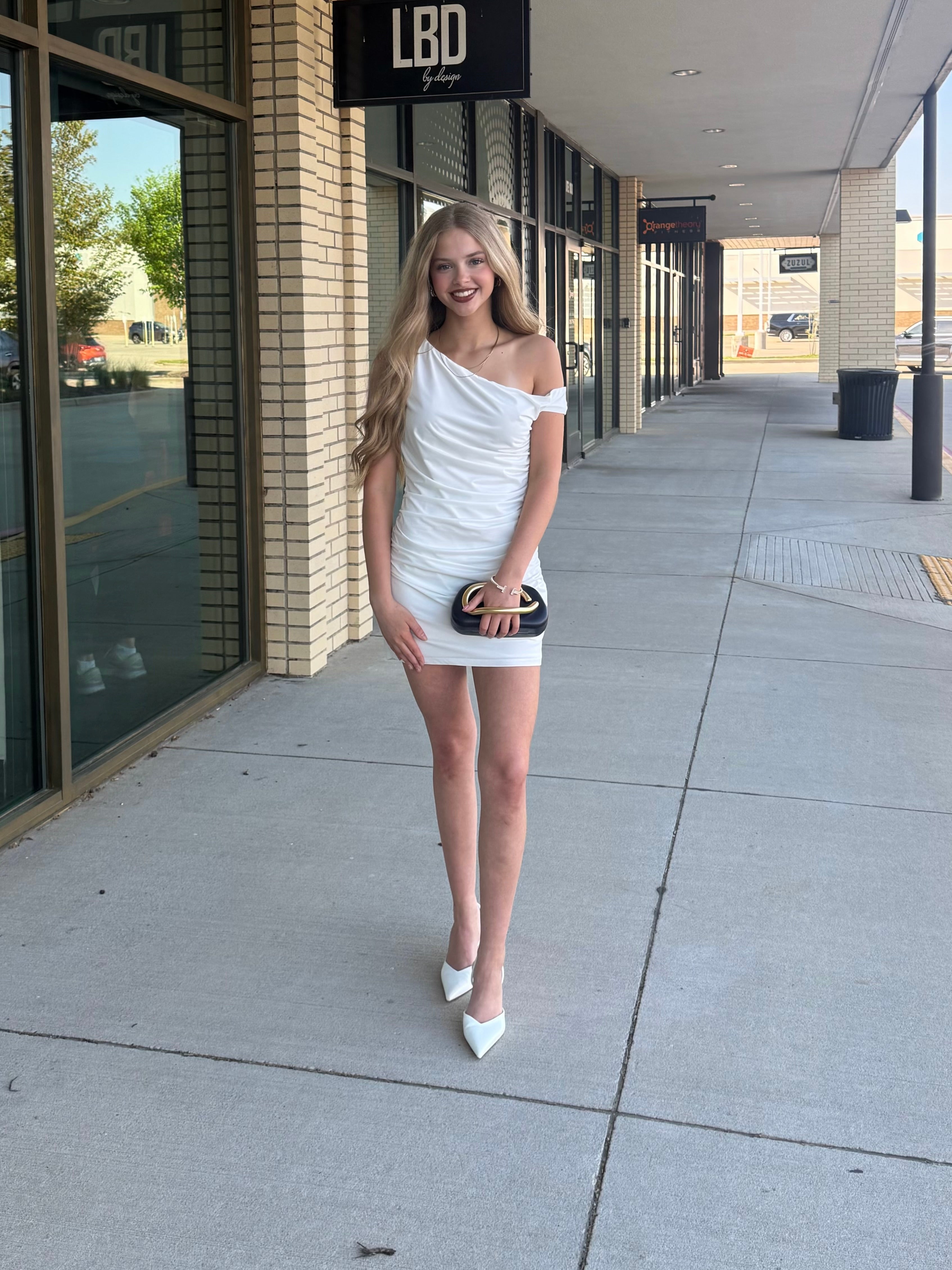 Klein White One Shoulder Mini Dress