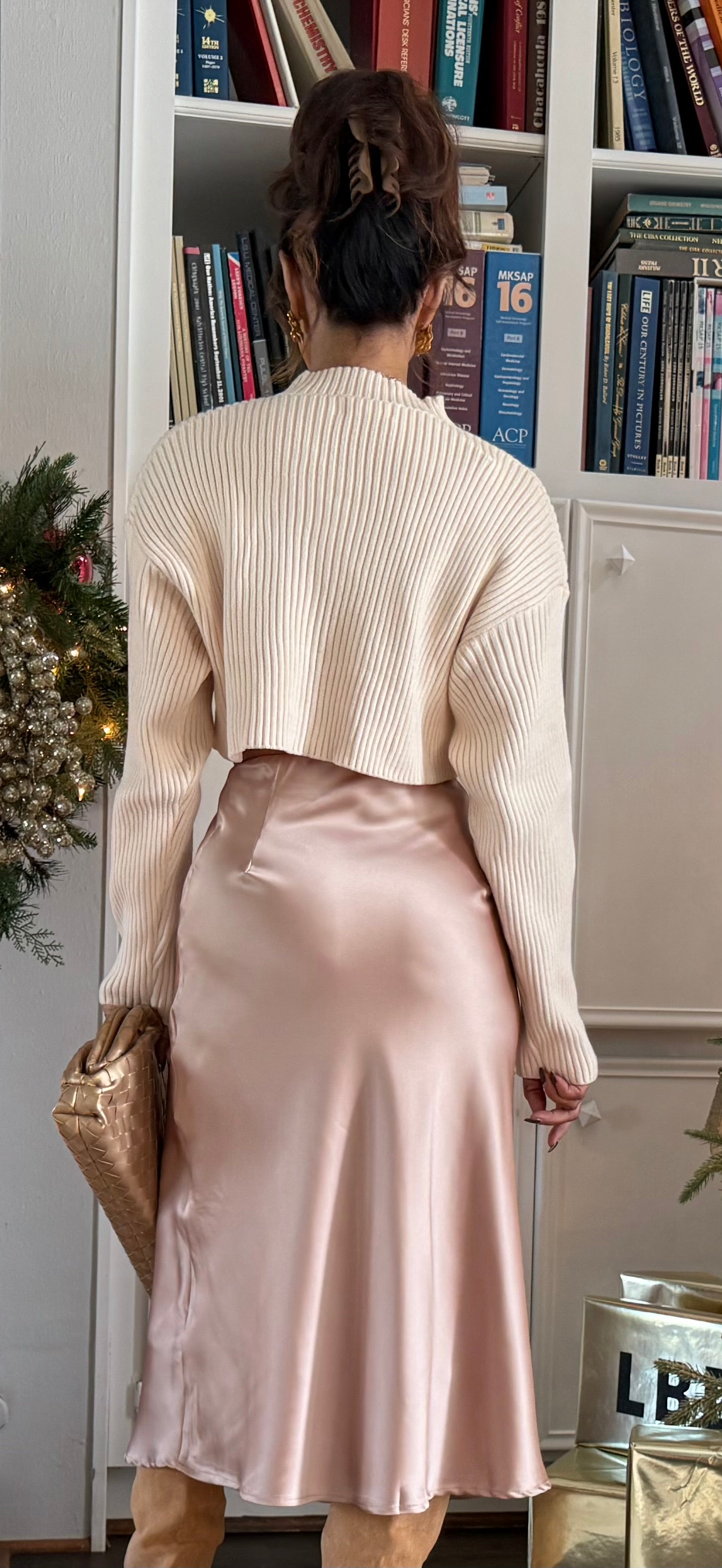 Lala Vanilla Cream Long Sleeve Ribbed Crop Sweater