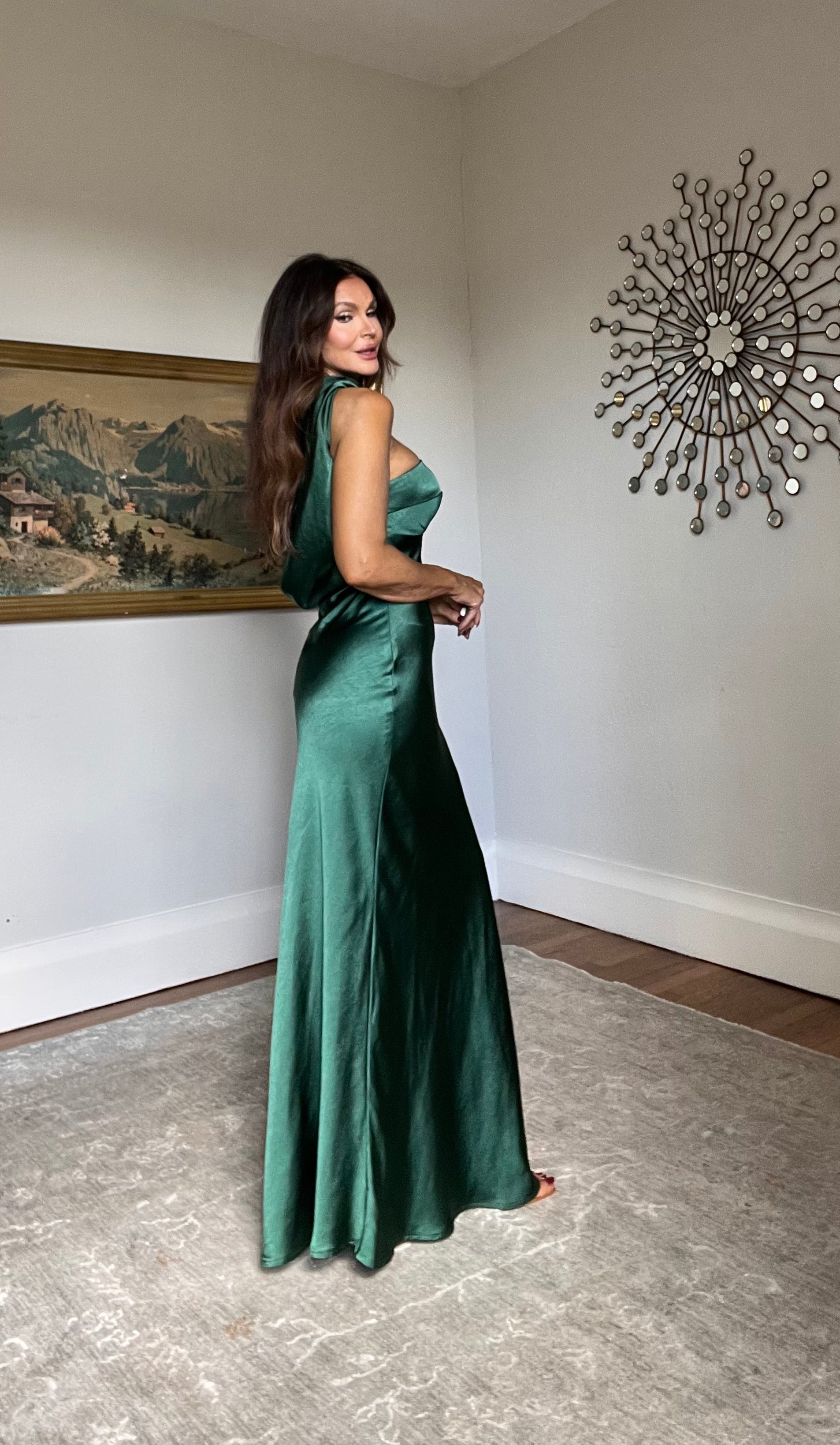 Posh Satin Midi Dress With Attached Neck Sash
