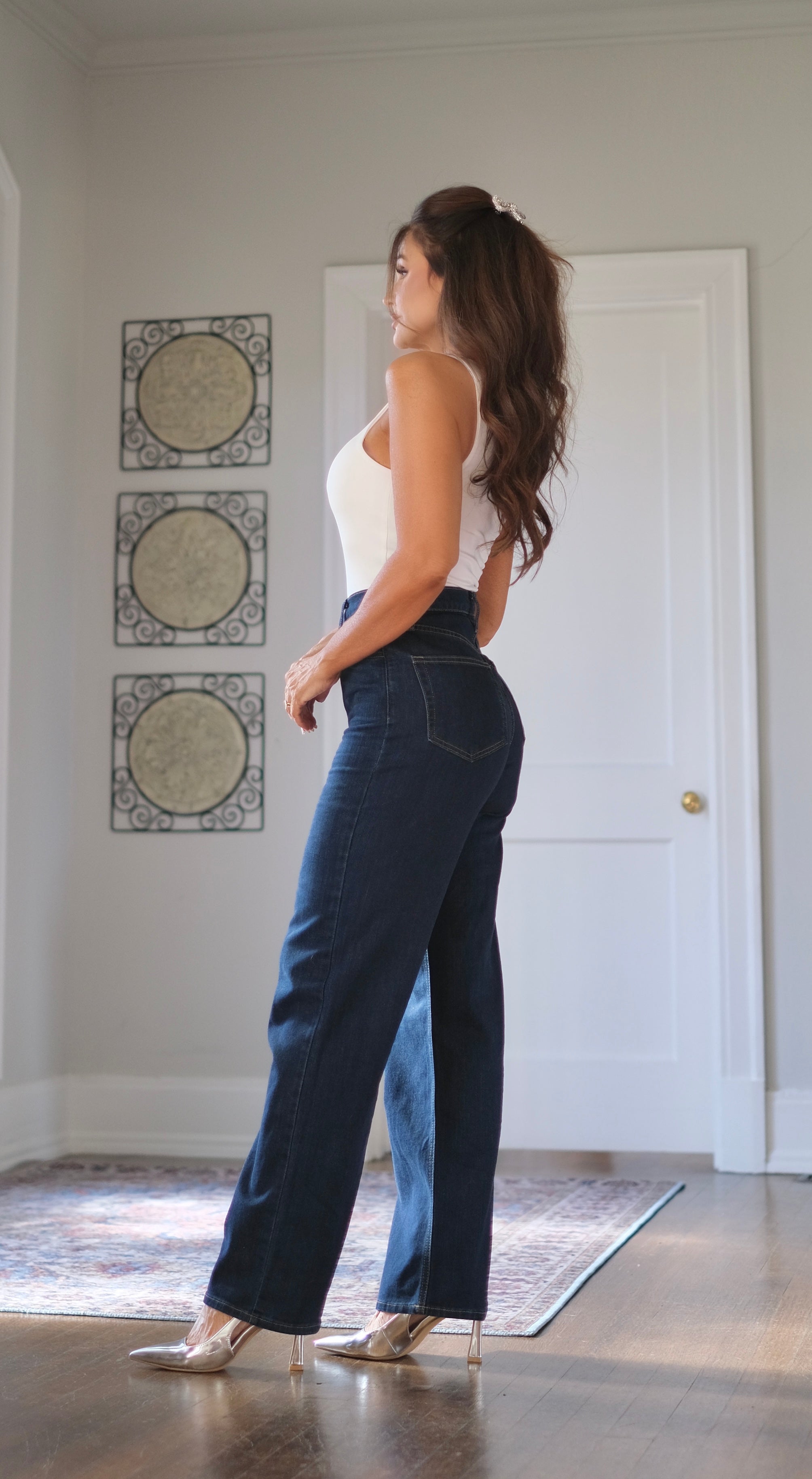 Juno dark denim high rise wide leg jean