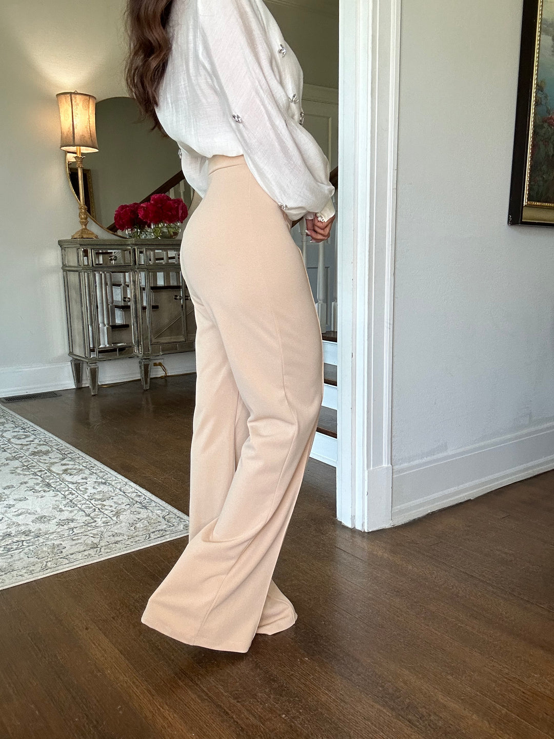 Cullen khaki trouser with bronze oversized belt