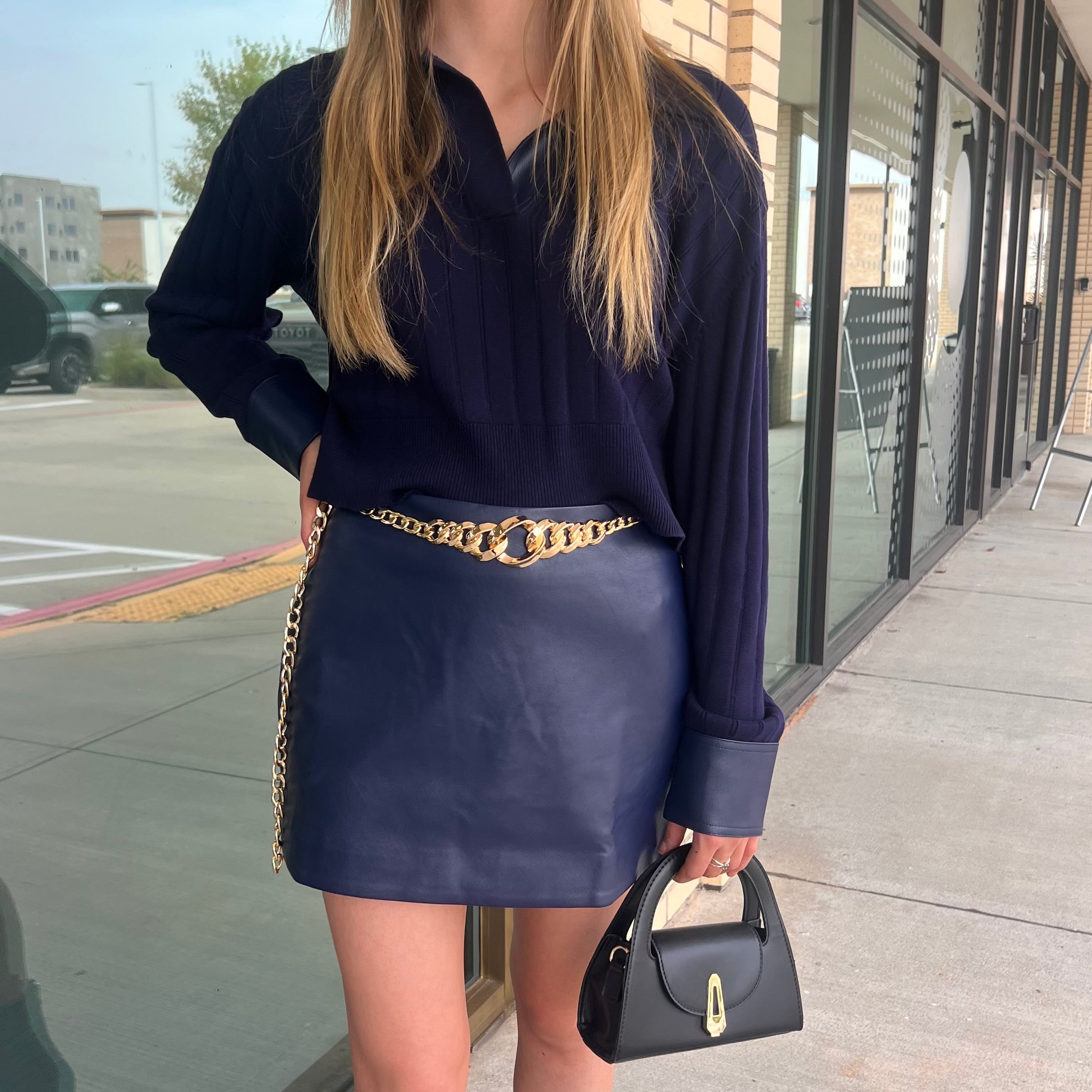 Emma Navy Vegan Leather Mini Skirt