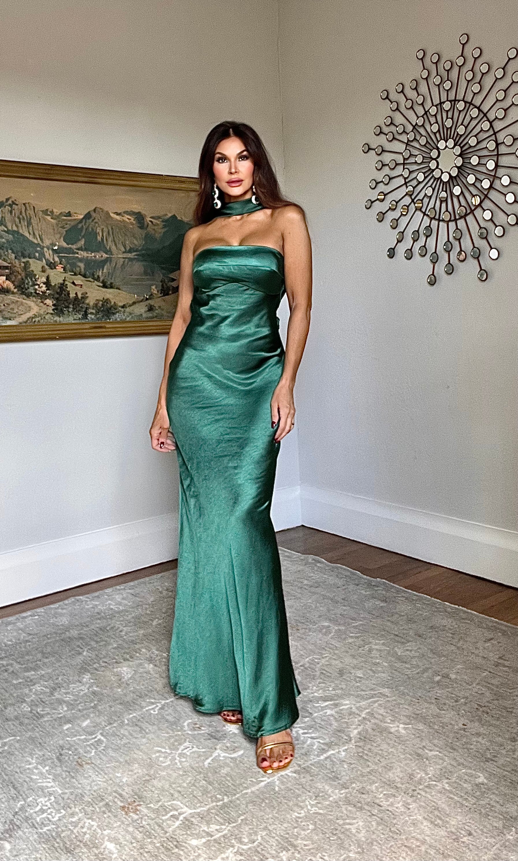 Posh Satin Midi Dress With Attached Neck Sash