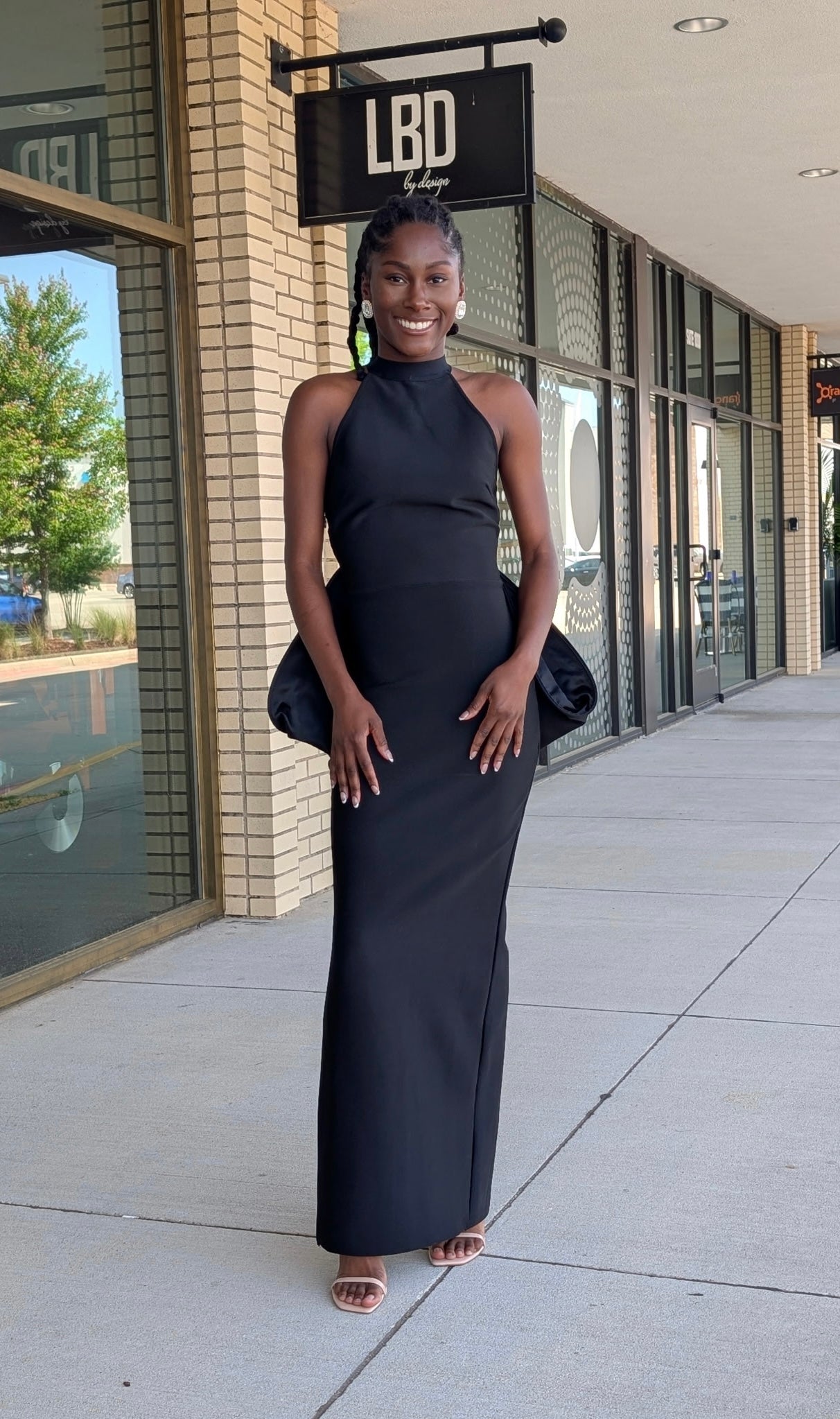 Bunny black backless bandage maxi with cascading bows