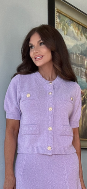 Summer Lavender puff sleeve short sleeve sweater top (set)