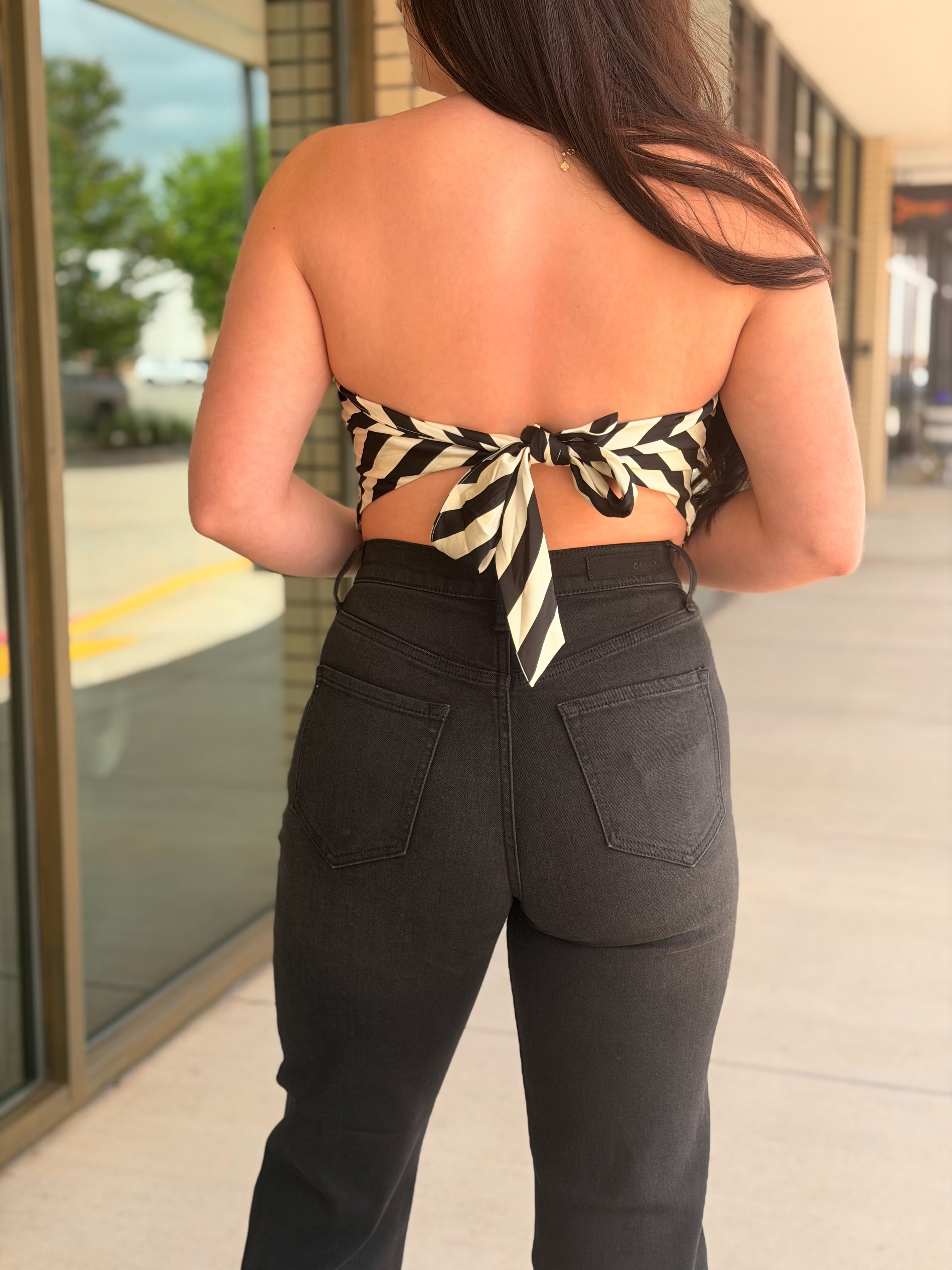 Derya black & cream striped strapless top