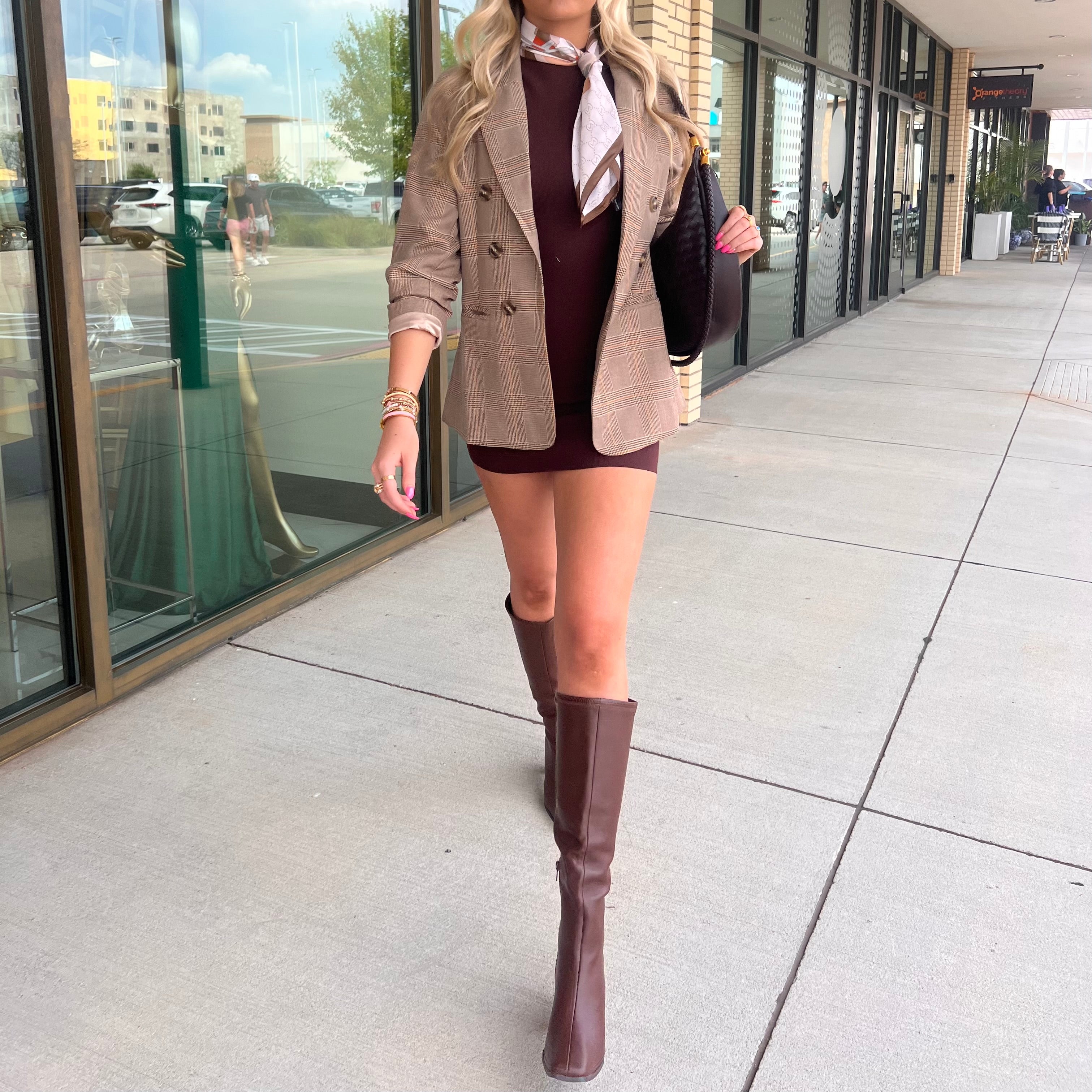 Bambi Chocolate Brown Cap Sleeve Sweater Mini  Dress