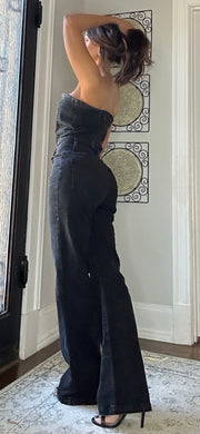 Raven Black Denim Strapless Jumpsuit