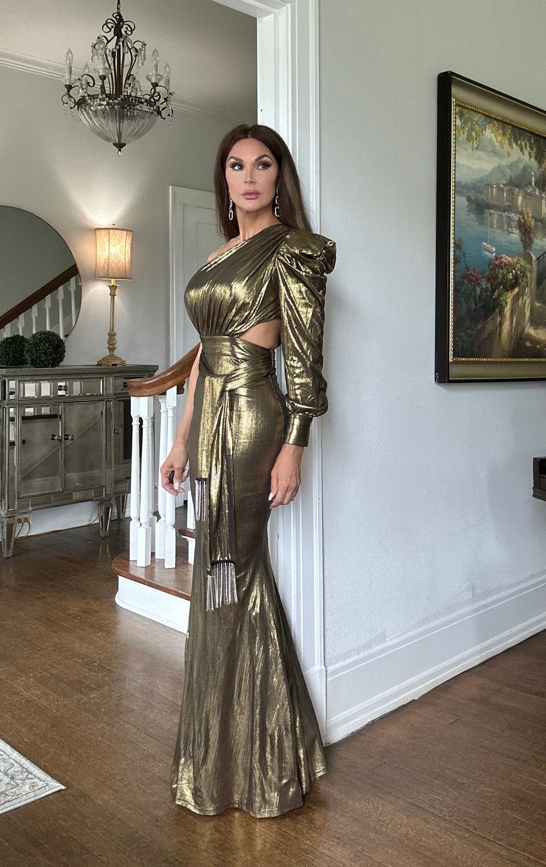 Nikita Gold Metallic One Shoulder Formal