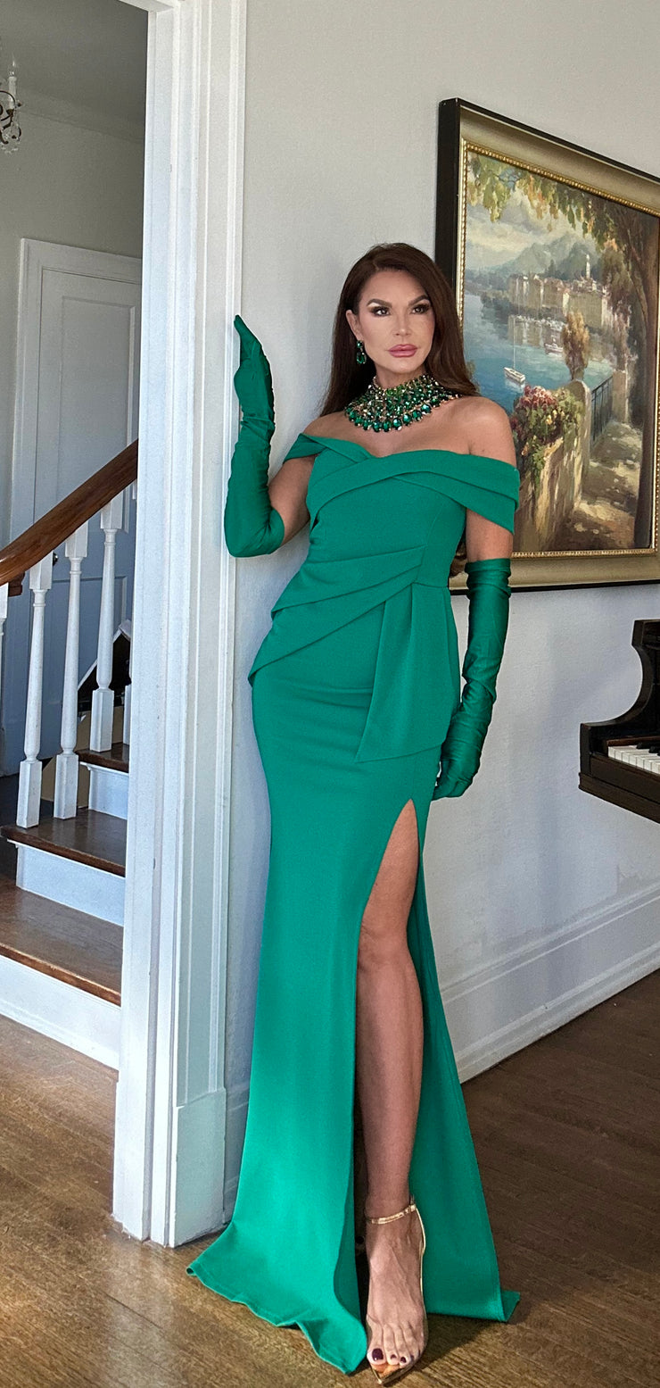 Fiona kelly green off shoulder maxi with slit