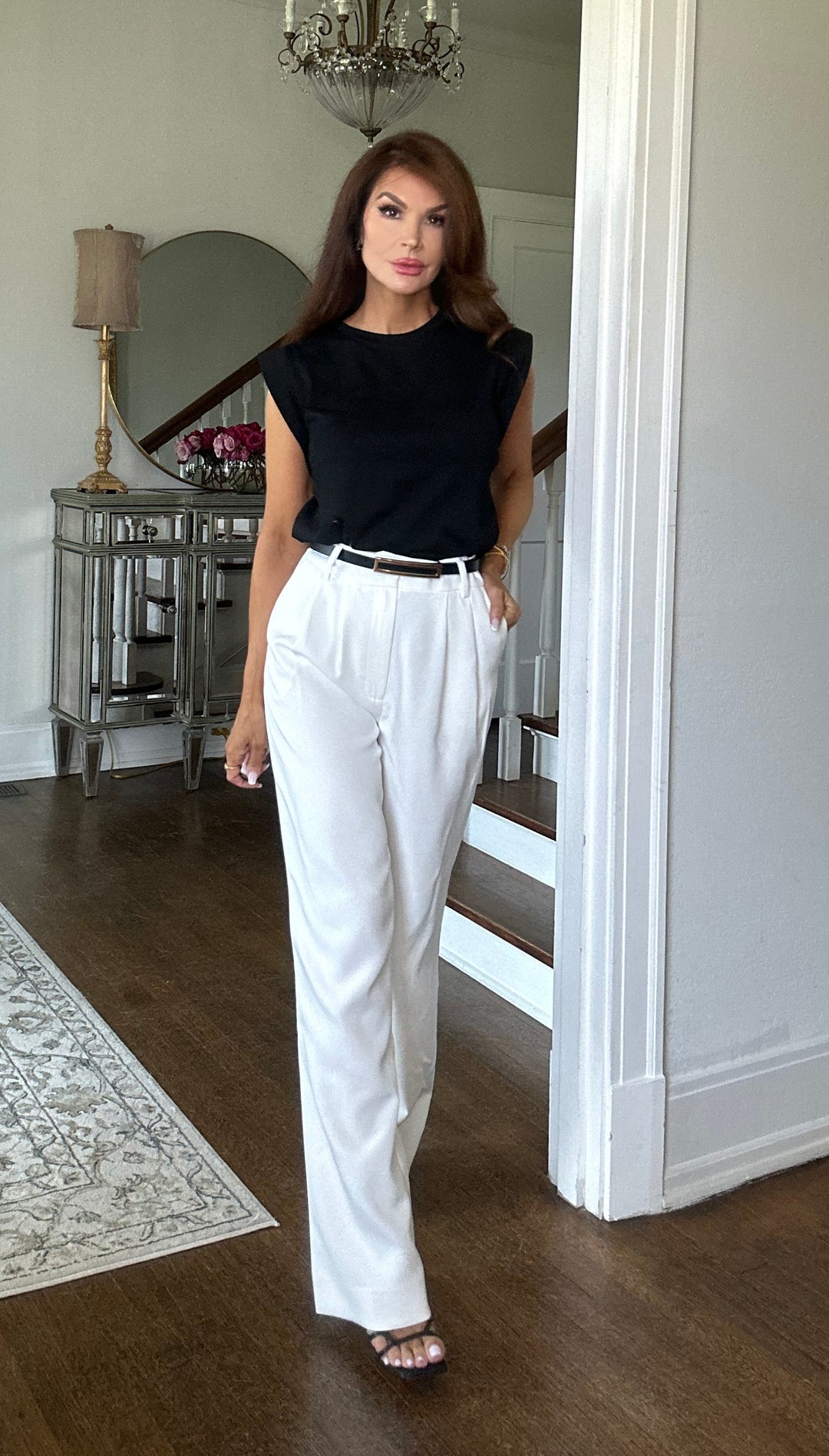 Lydia white fitted wide leg trouser