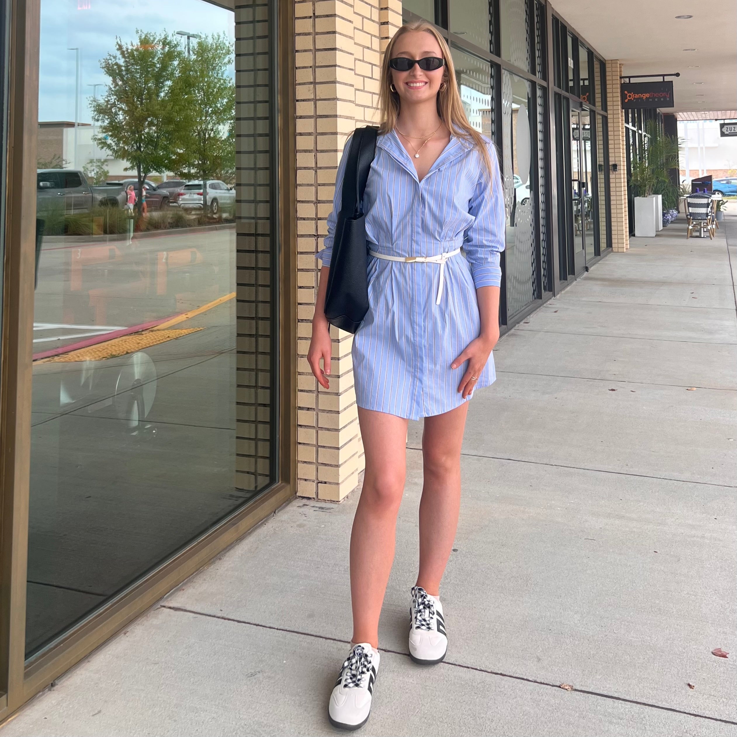 Kelsey Blue Striped Long Sleeve Shirt Dress