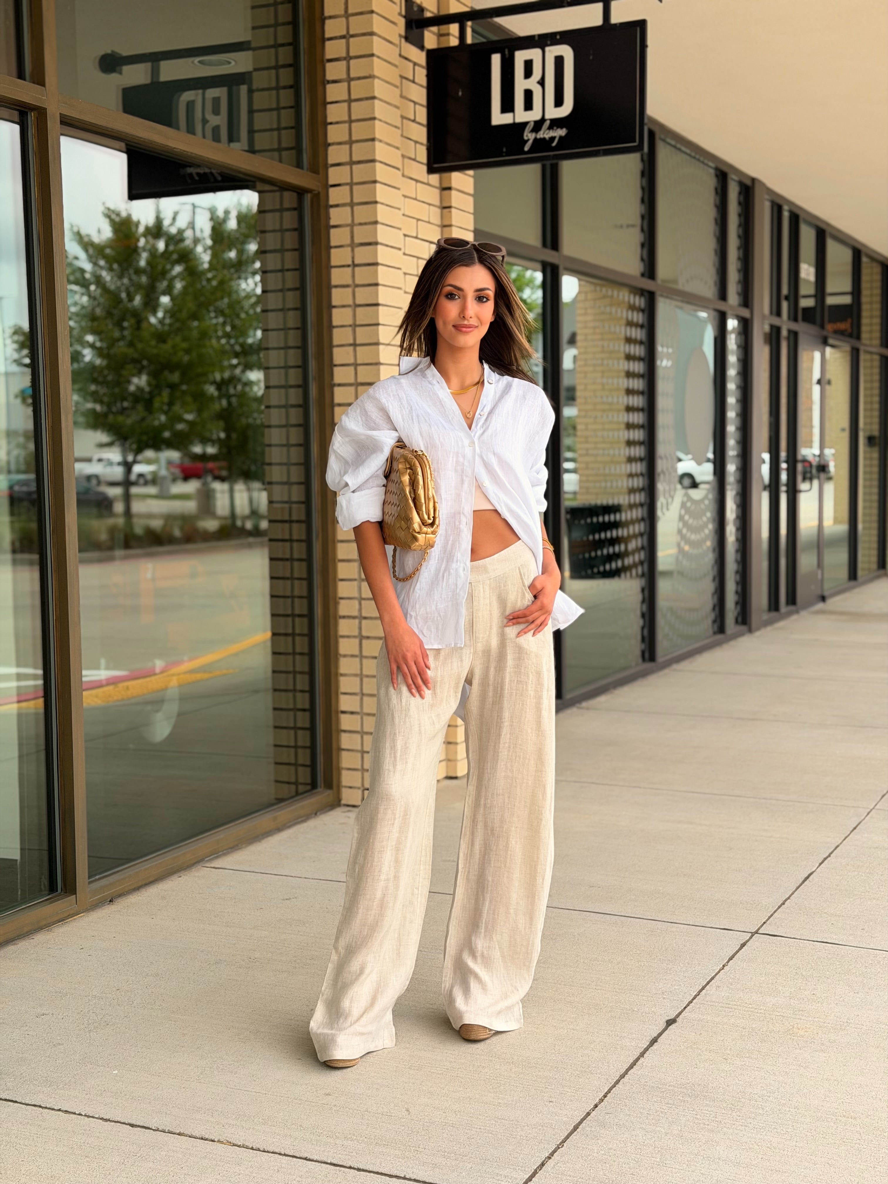 Lia Almond Relaxed Wide Leg Linen Pants