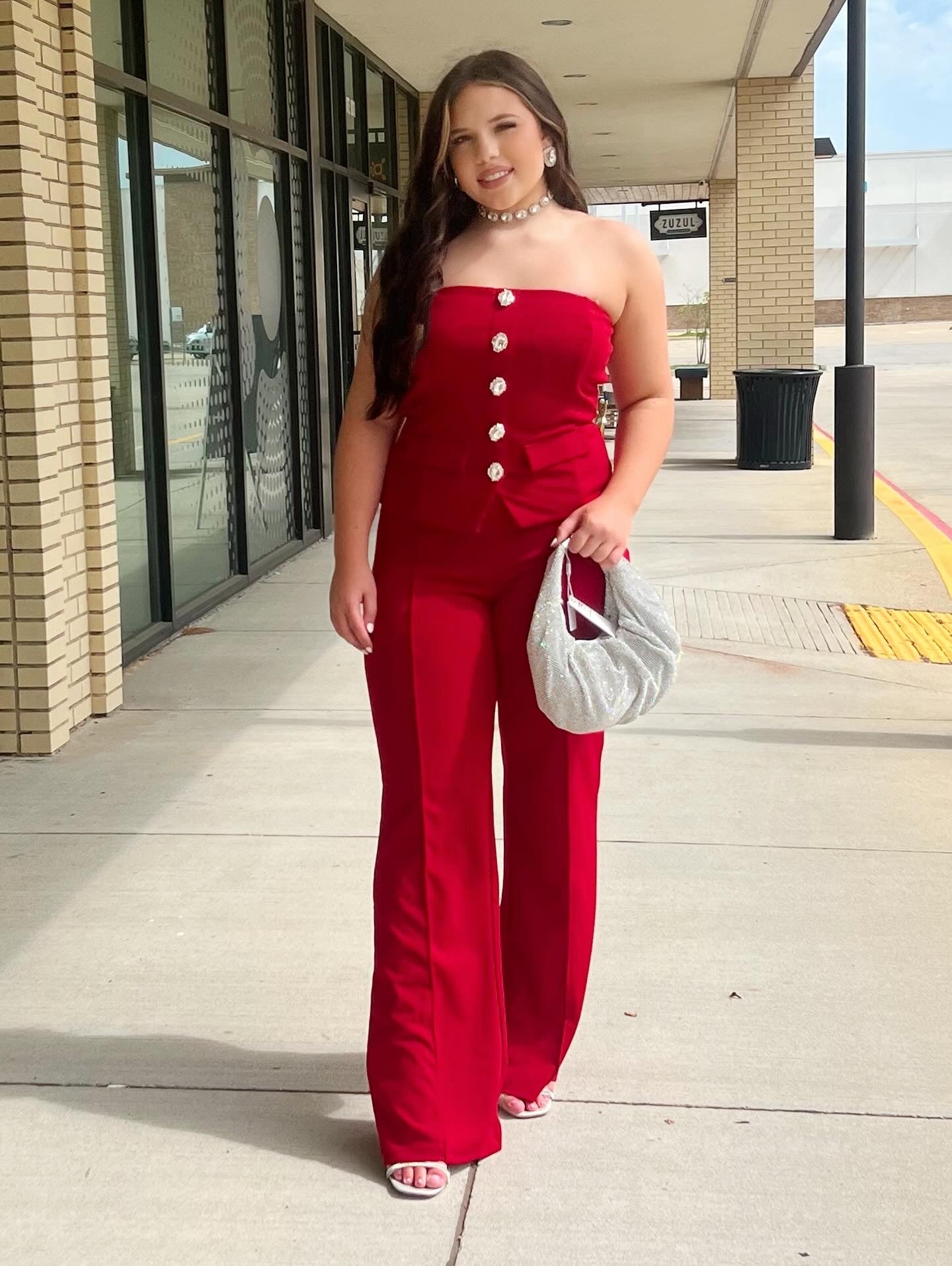 Zelda red front seam pant