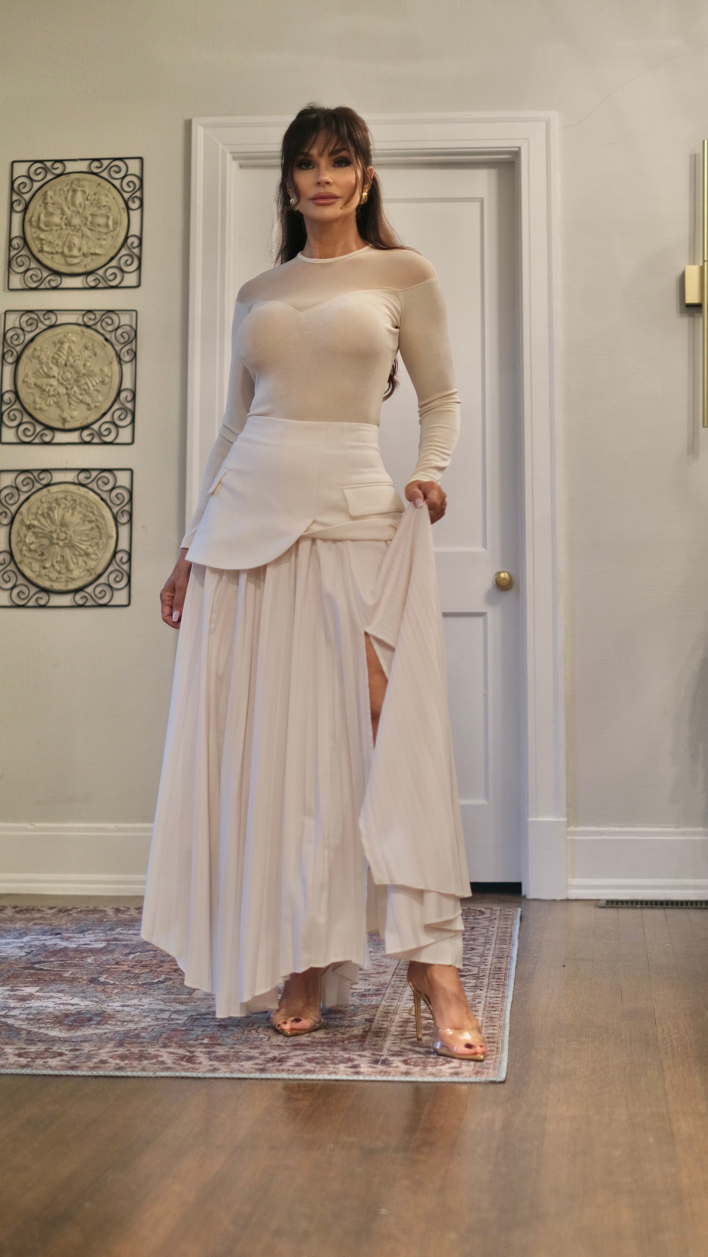 Ivy Ivory Pleated Asymmetrical Skirt