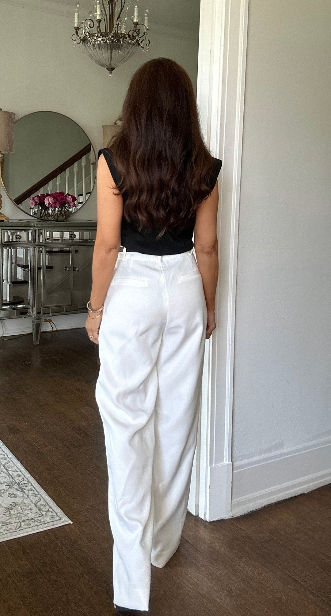 Lydia white fitted wide leg trouser