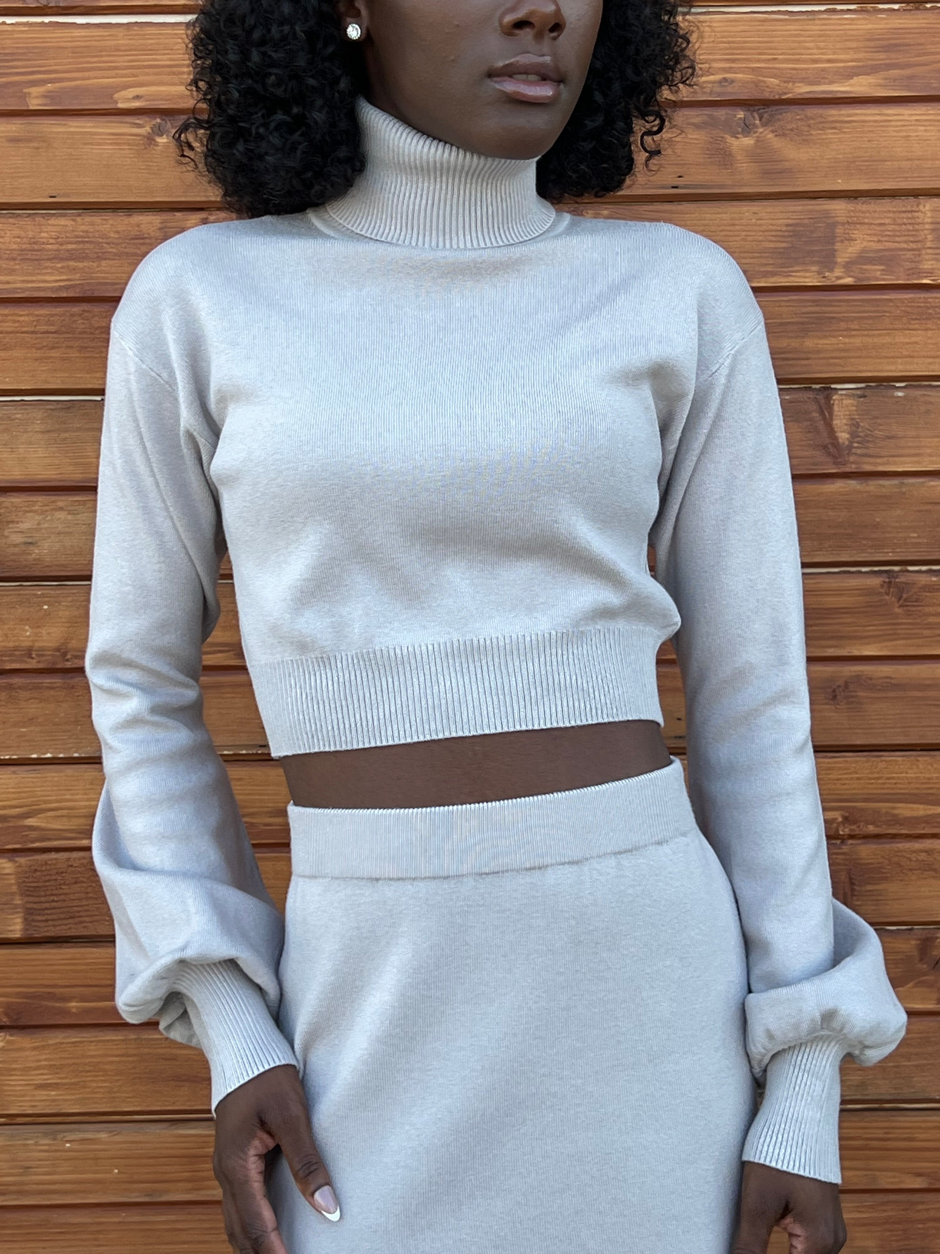 Charlotte Dove Grey Knit Turtle Neck Sweater Crop Top