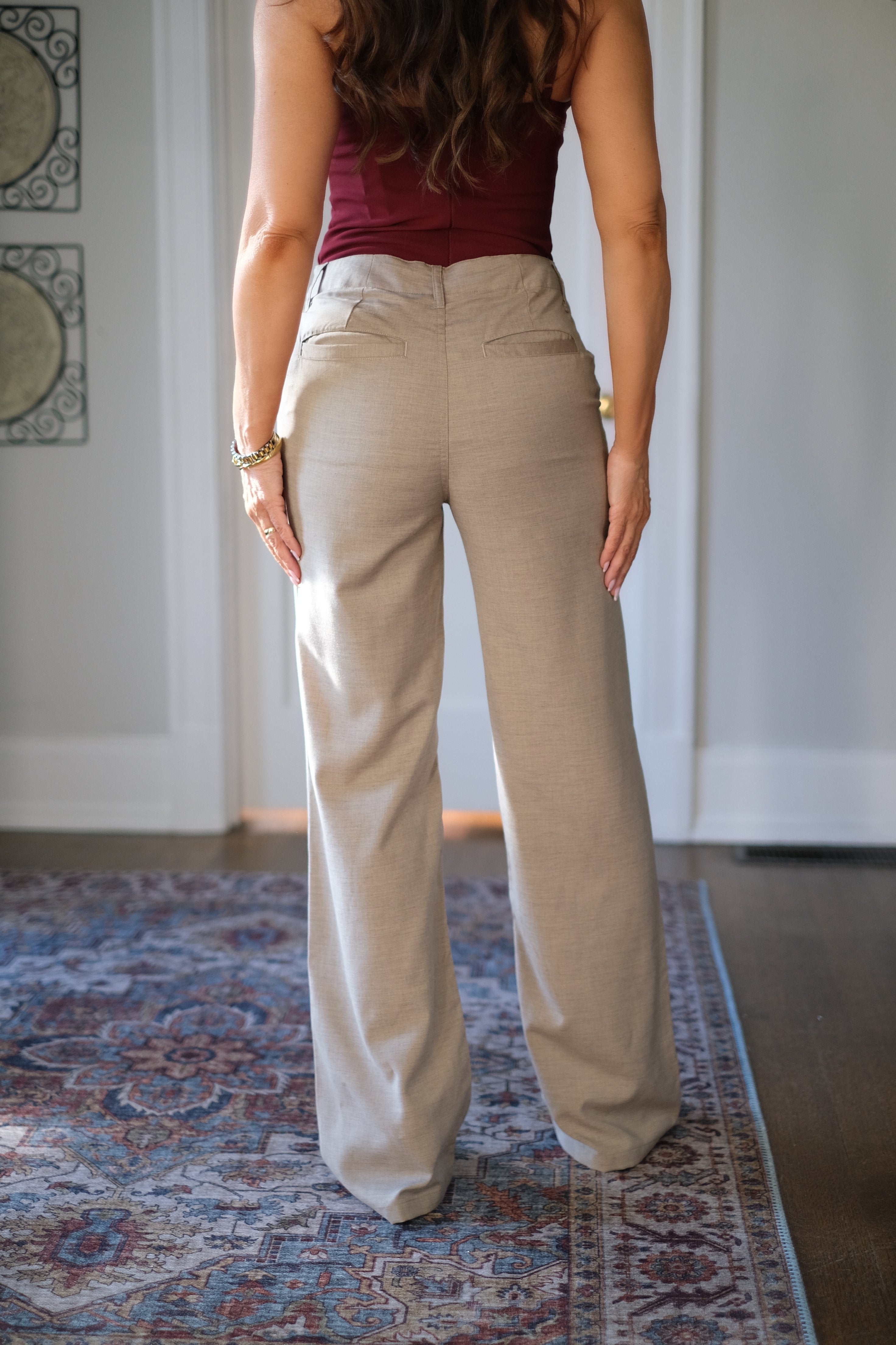 Karina Khaki Wide Leg Trouser with Pockets