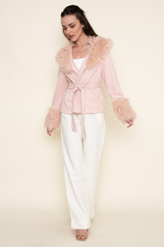 Princess light peach fur collar coat