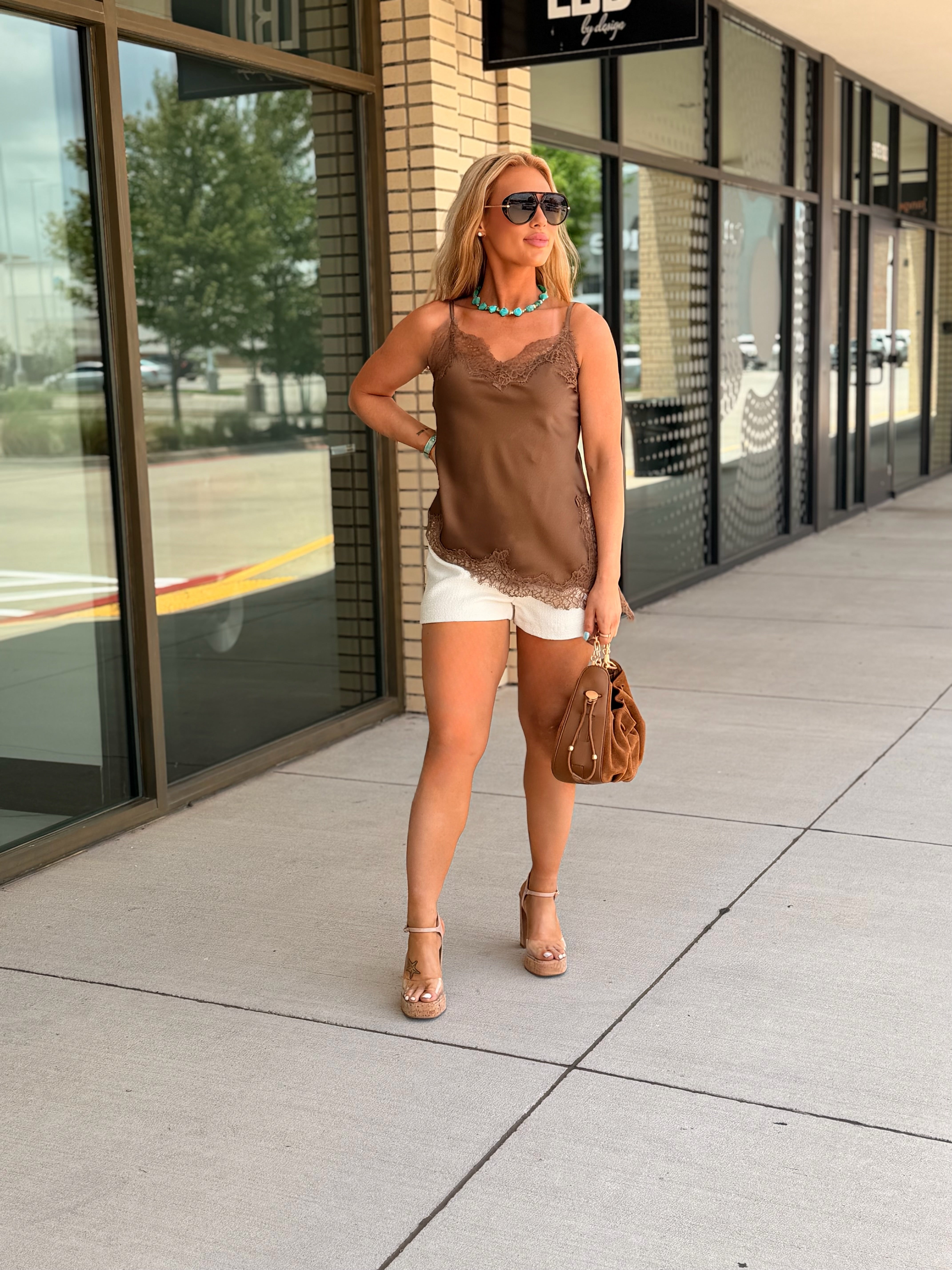 Darya Brown Lace Asymmetric Cami Top