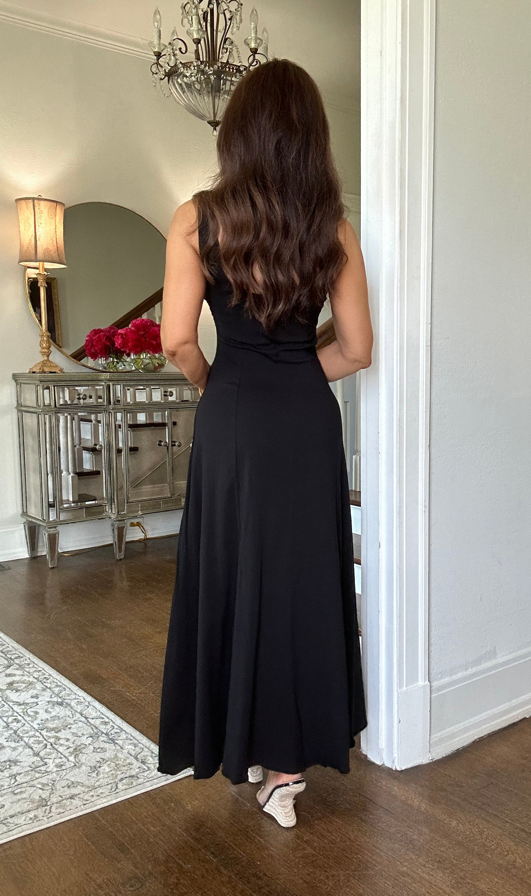Deo black linen sleeveless fit and flare maxi dress