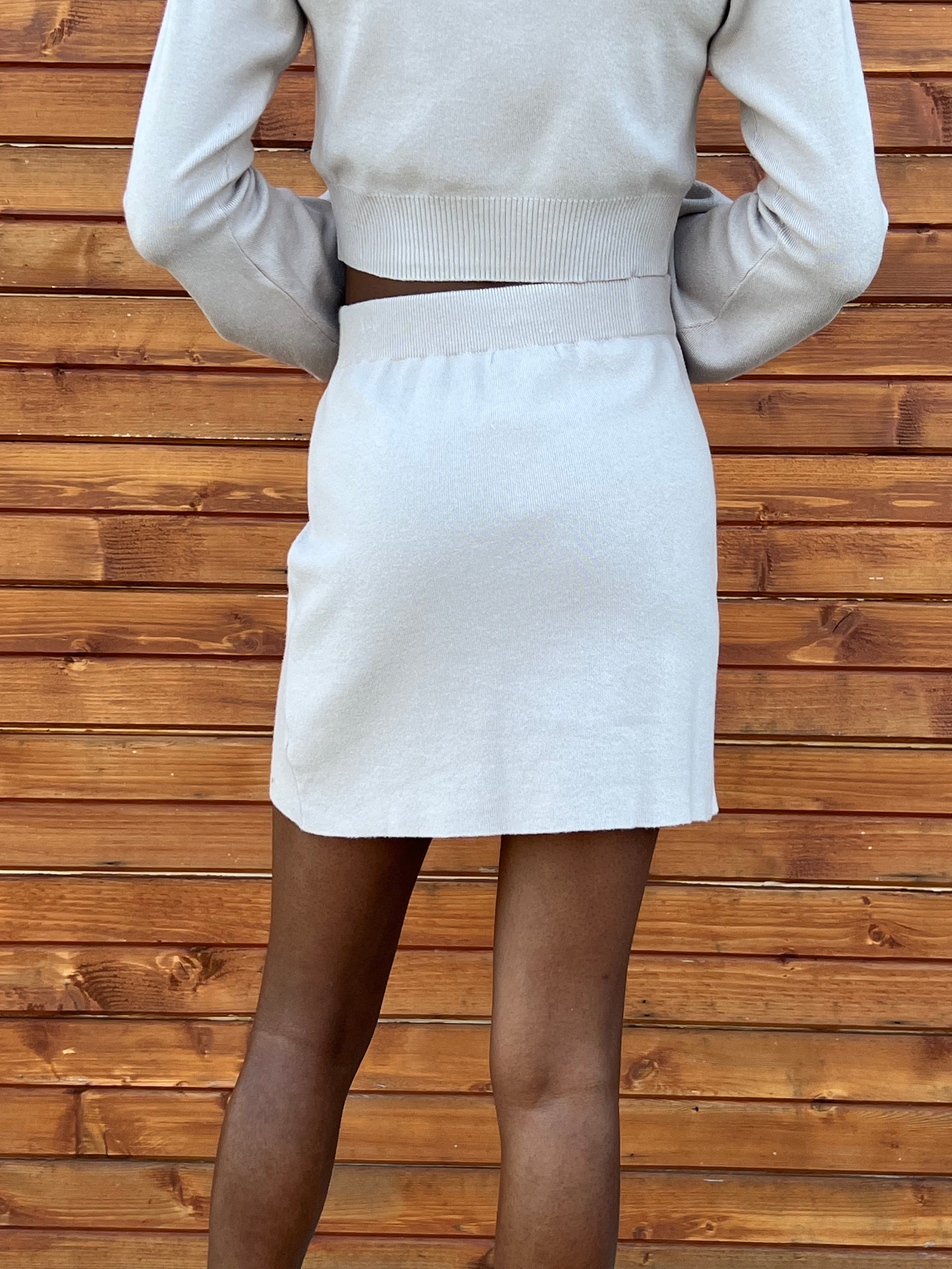 Charlotte Dove Grey Knit Turtle Neck Sweater Crop Top