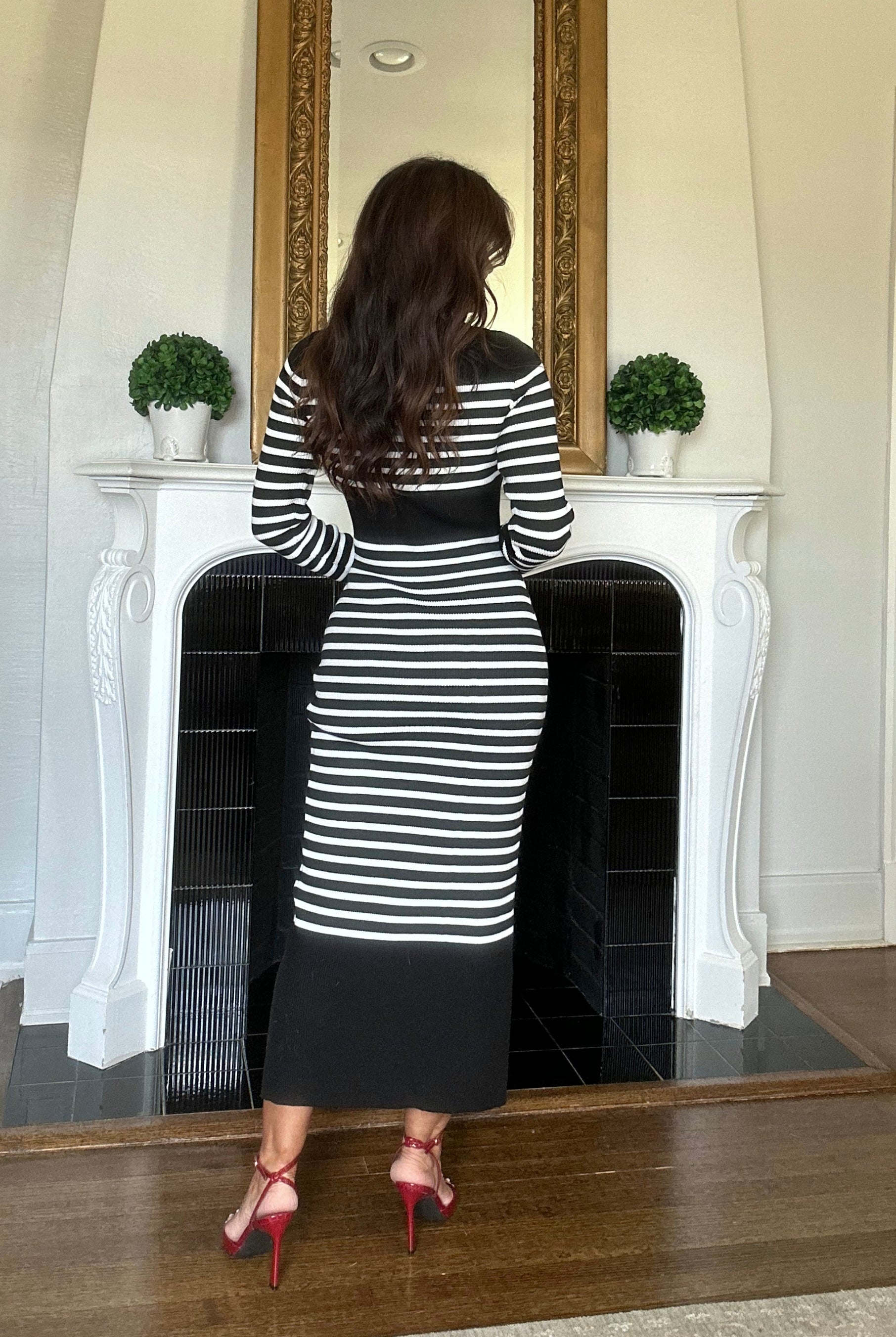 Serenity black and white striped sweater dress