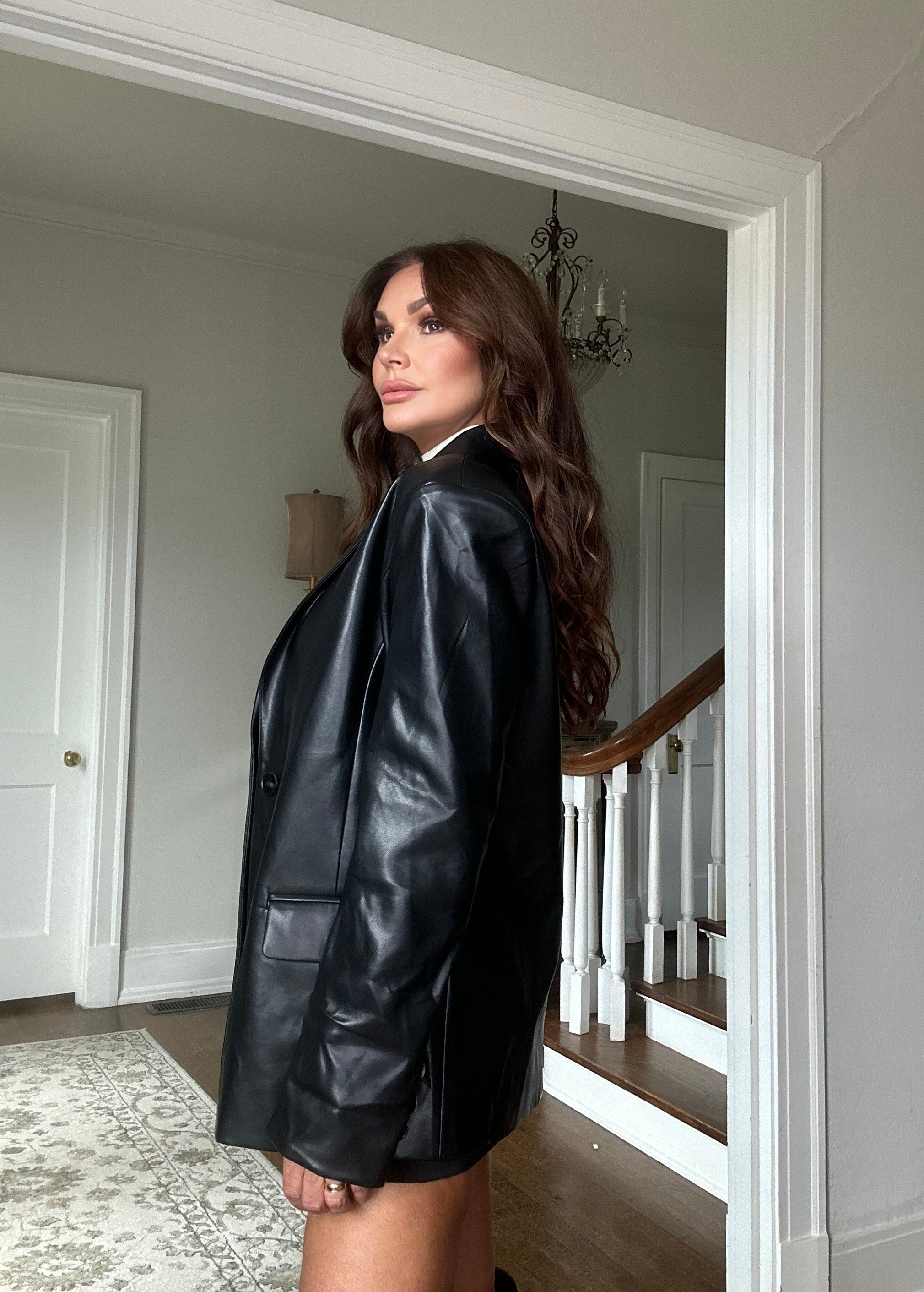 Skylar black vegan leather blazer