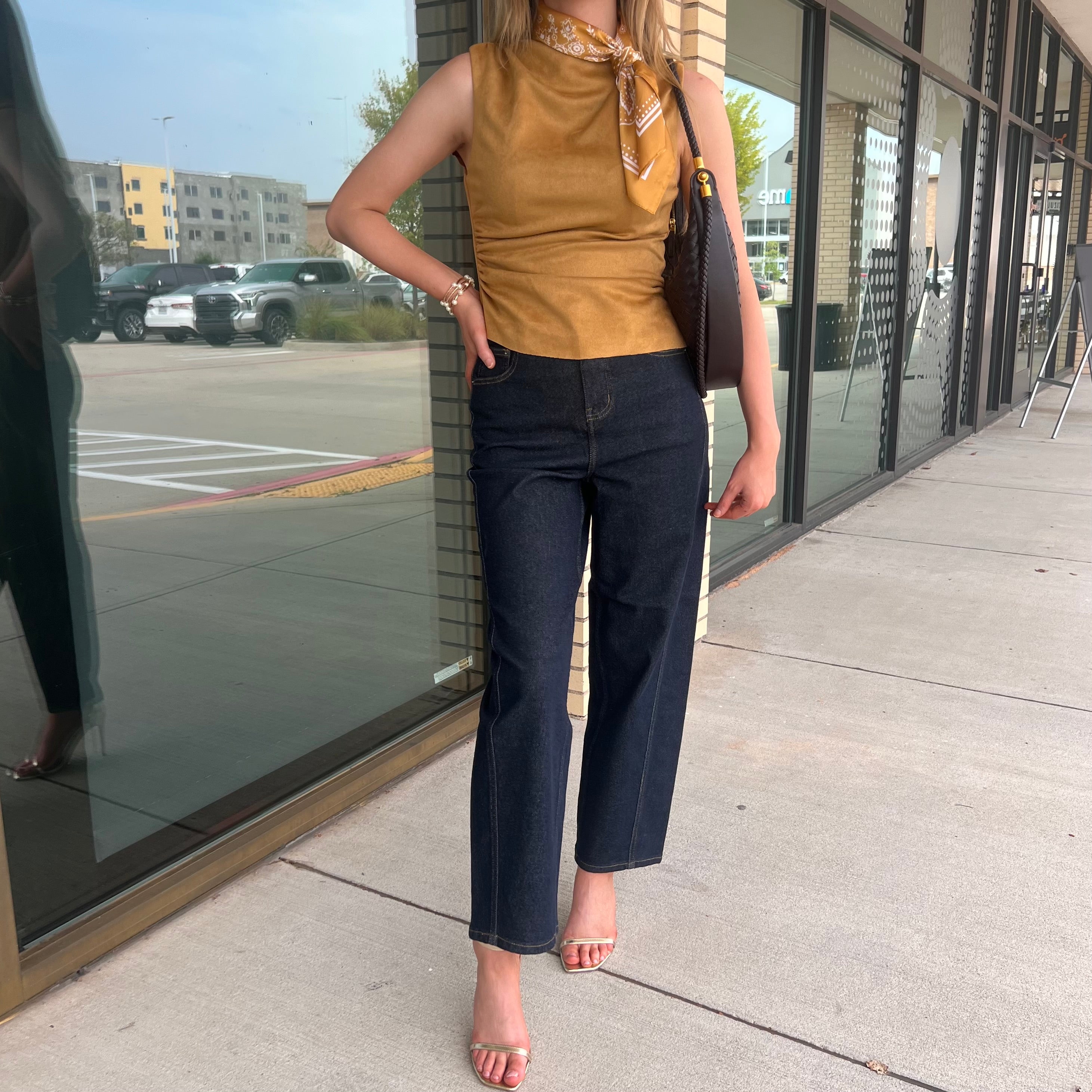Sable Deep Mustard Faux Suede Asymmetrical Top