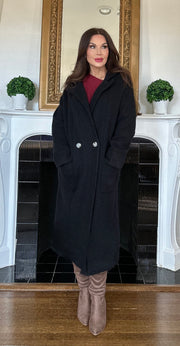 Anita black long line knit trench coat