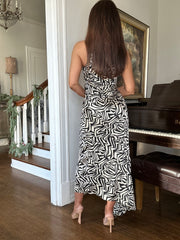 Cara Black/Ivory Print One Shoulder Midi Dress