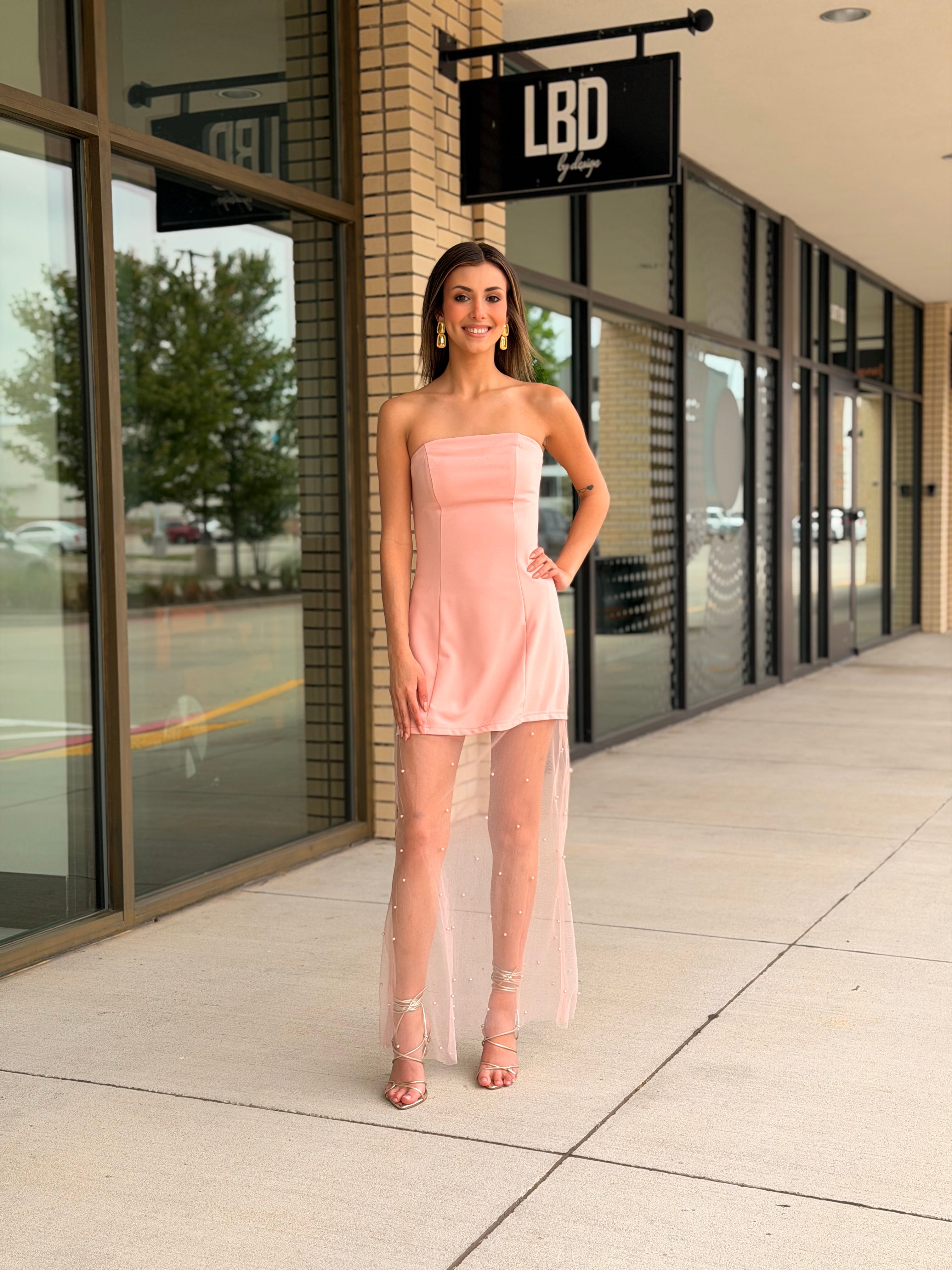 Jemma blush strapless maxi dress