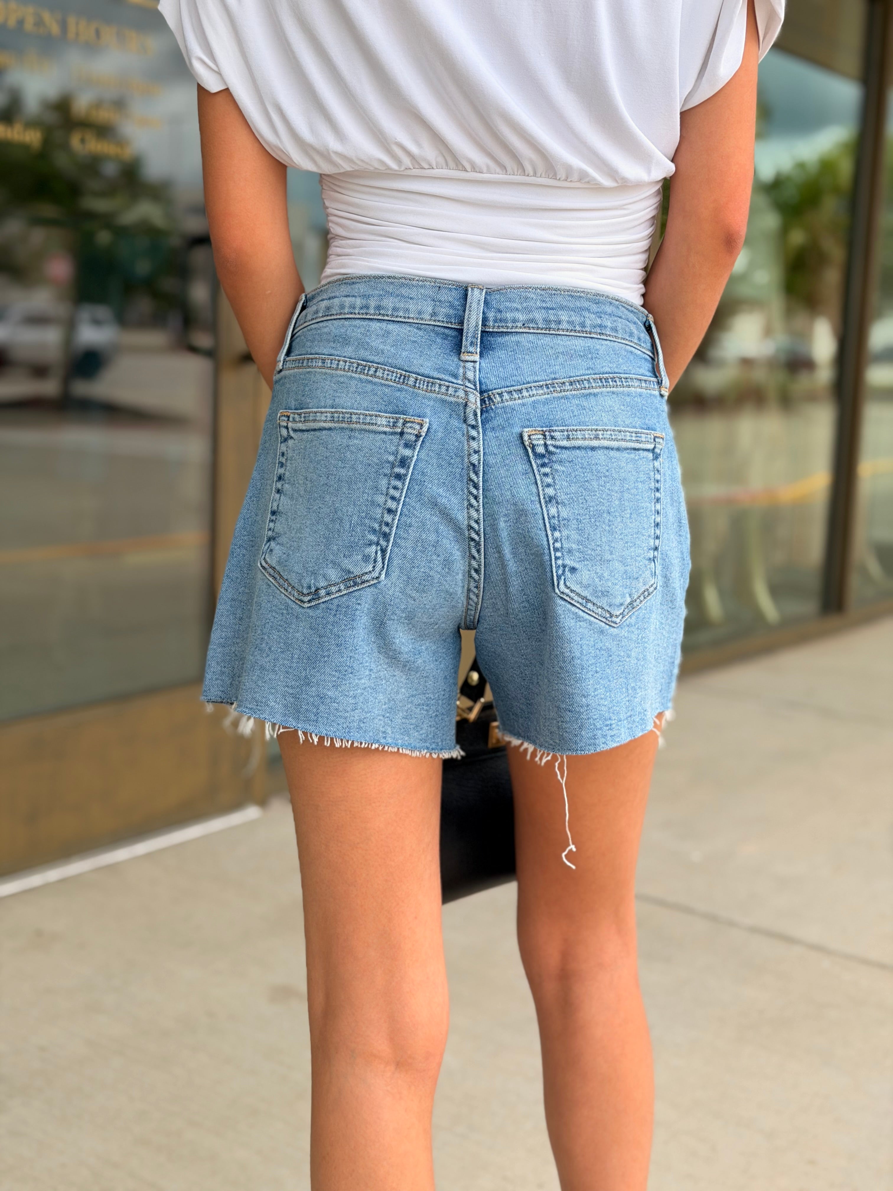 Olivia Medium Wash Denim Cut Off Shorts
