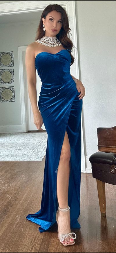 Madeline Royal Blue Velvet Strapless Formal