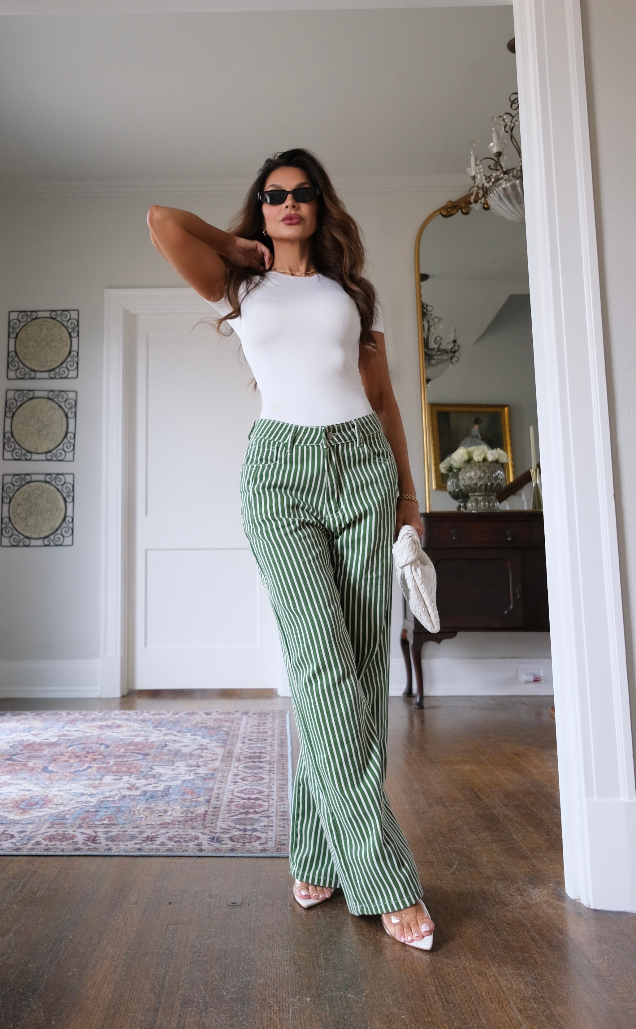 Rosanna green striped wide leg jean