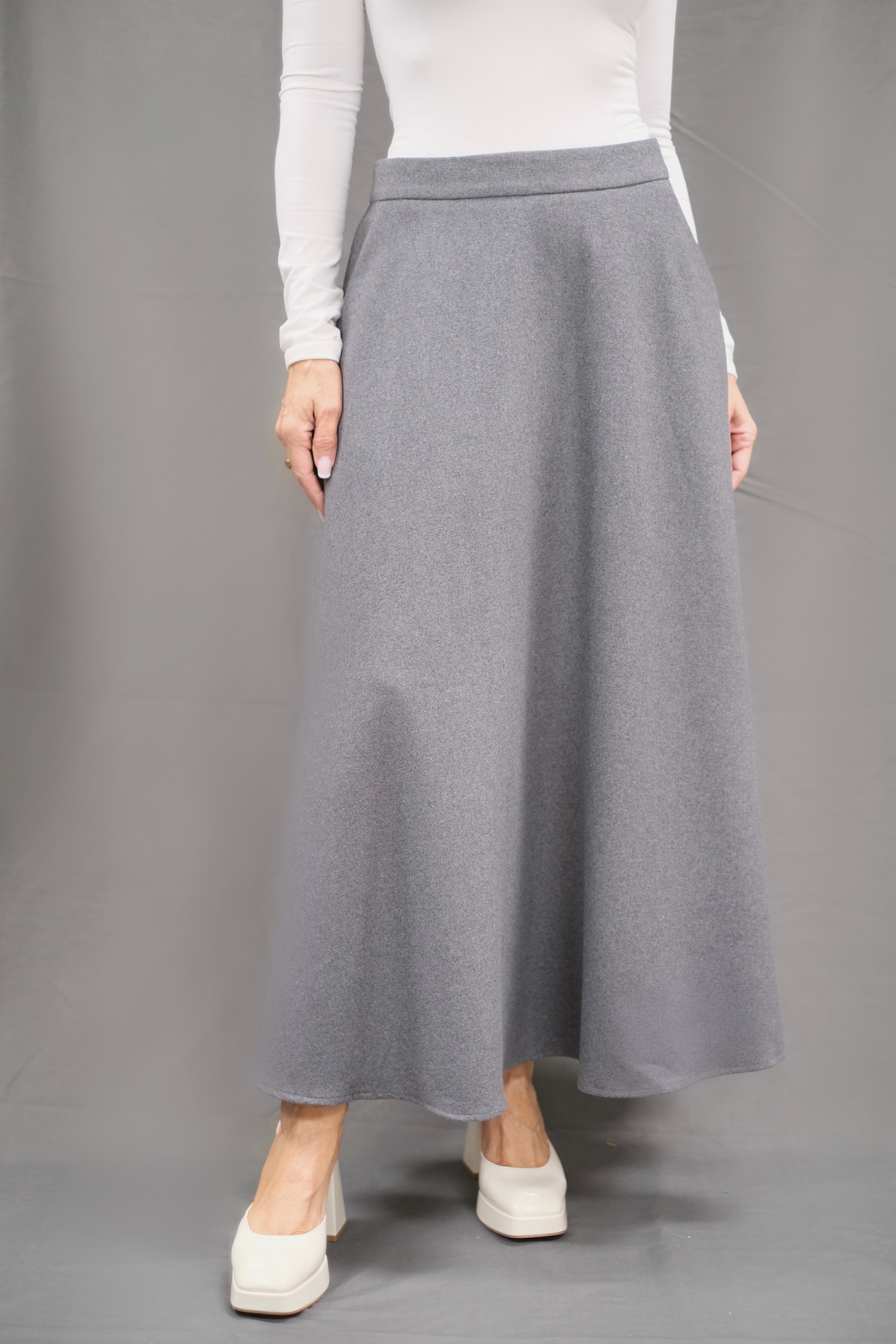 Emma charcoal wool midi skirt