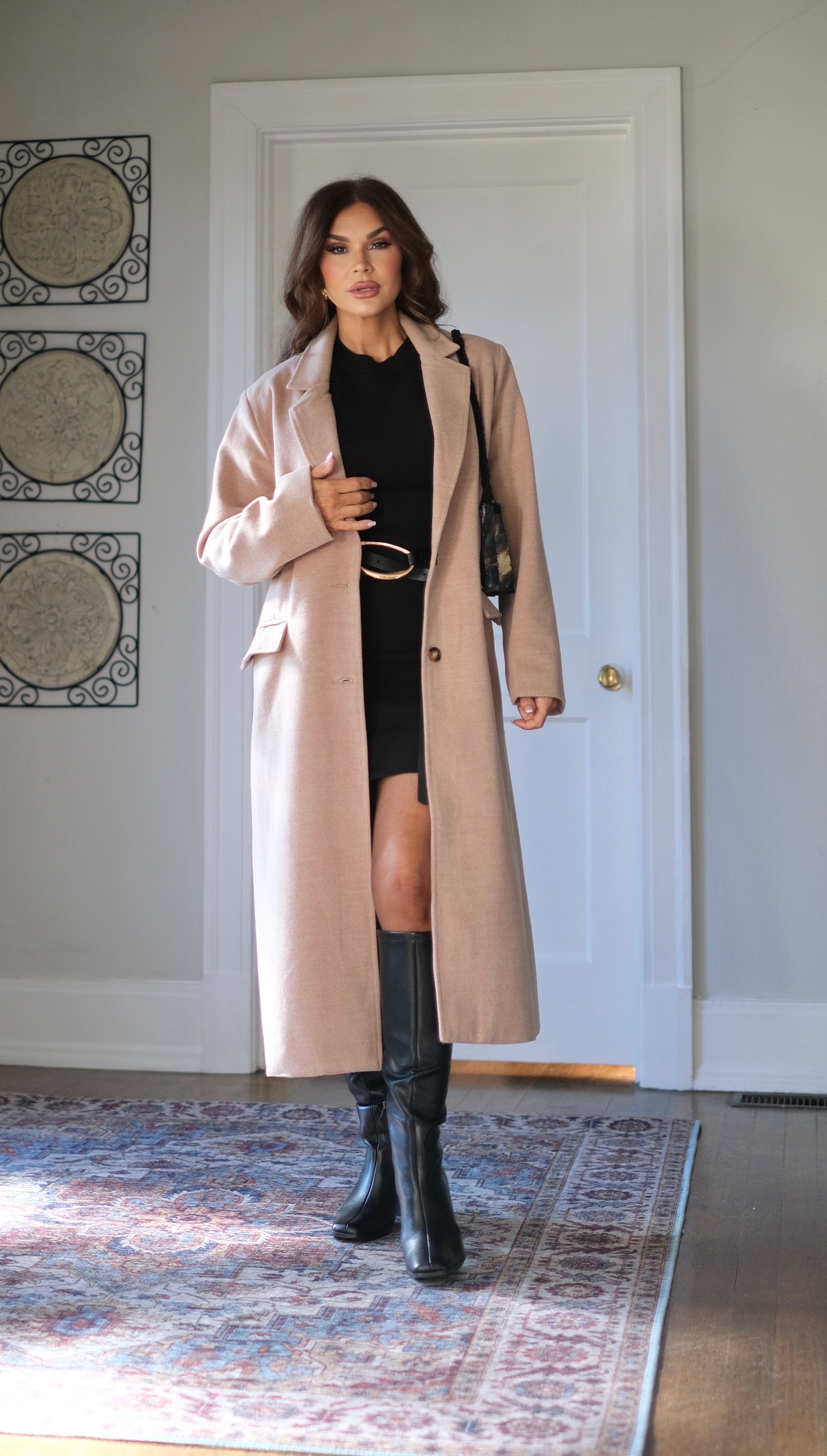 Jaycee taupe classic long wool trench coat