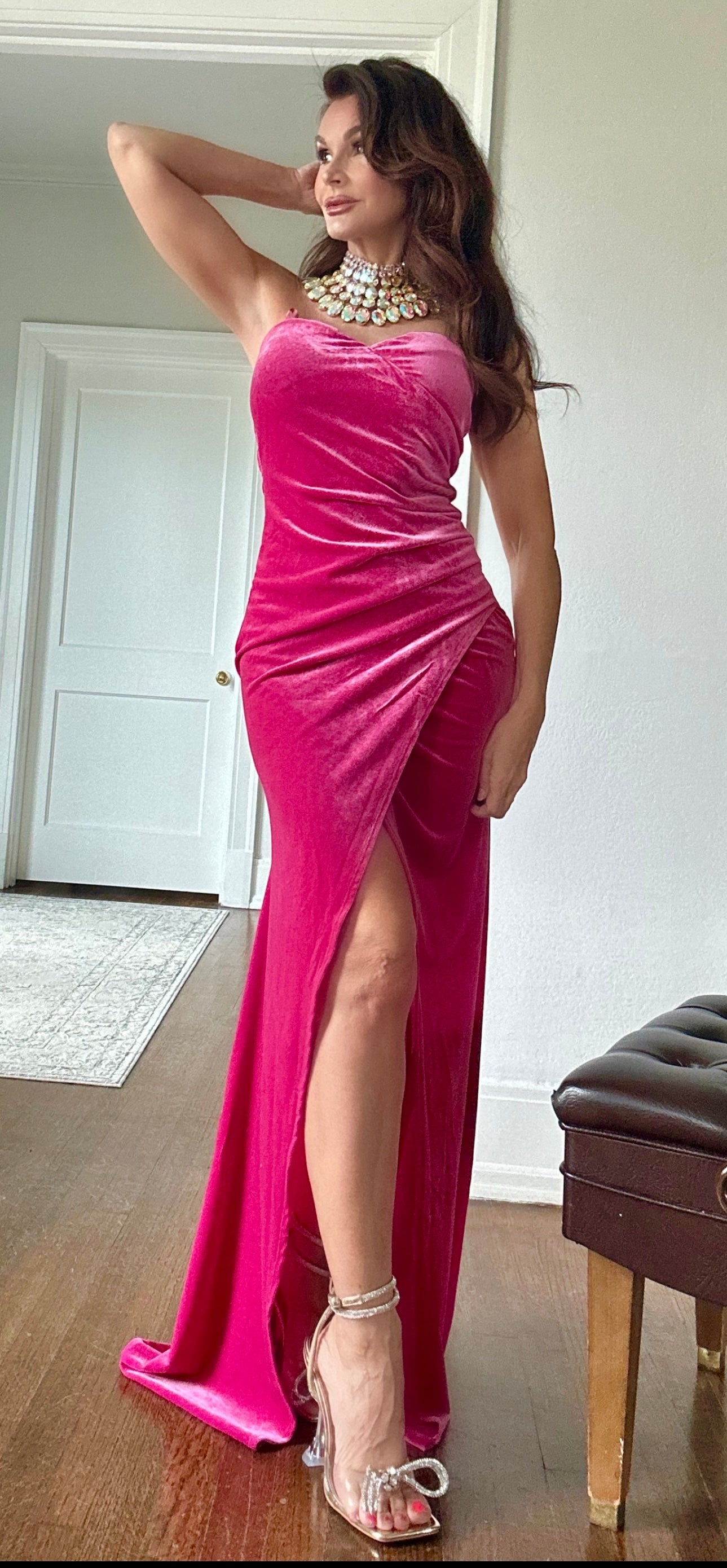 Madeline Fuchsia Velvet Strapless Formal