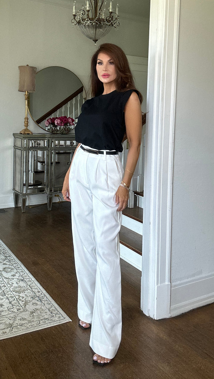 Lydia white fitted wide leg trouser