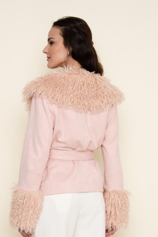 Princess light peach fur collar coat